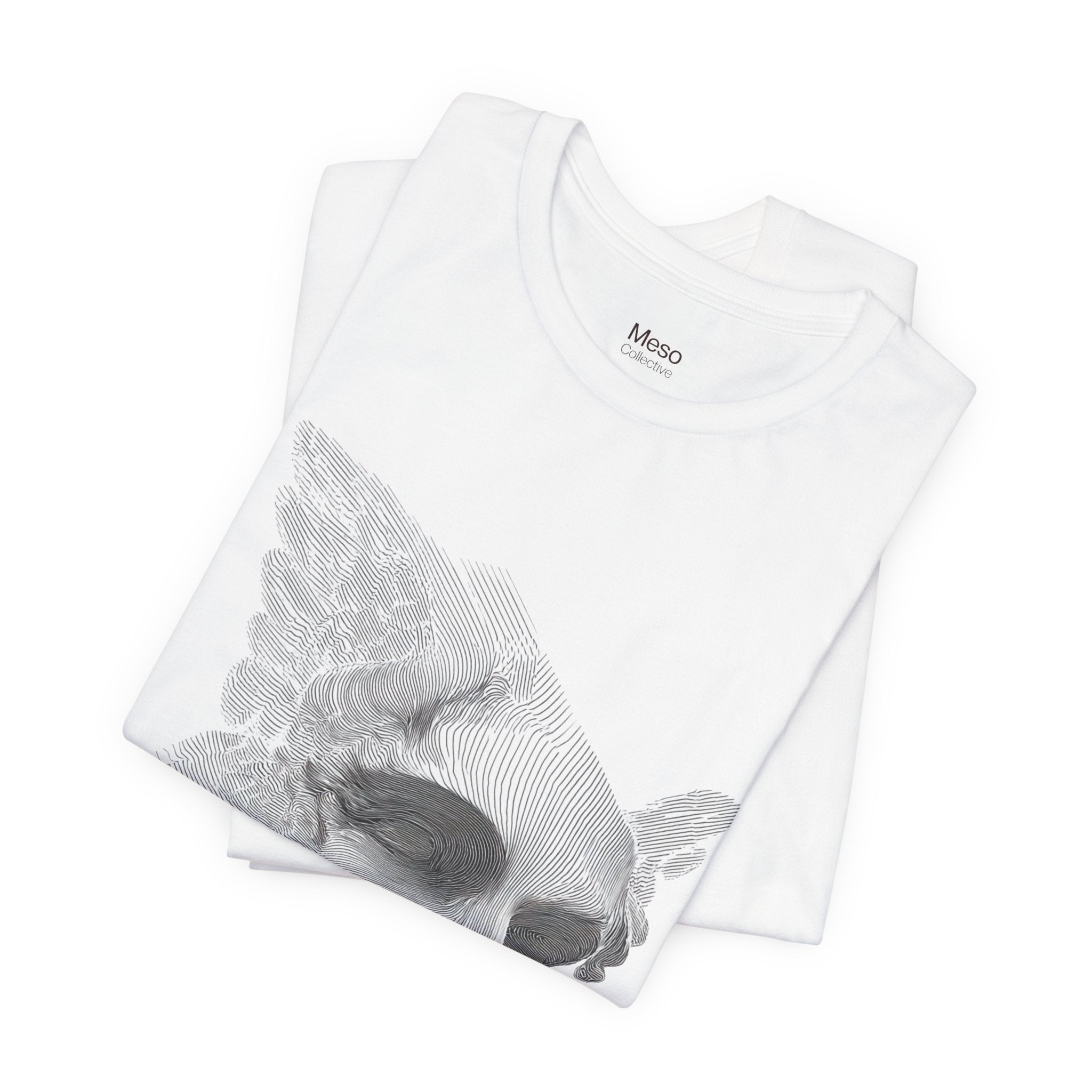Classical Winged Statue Face Tee | Meso Collective vertical back print