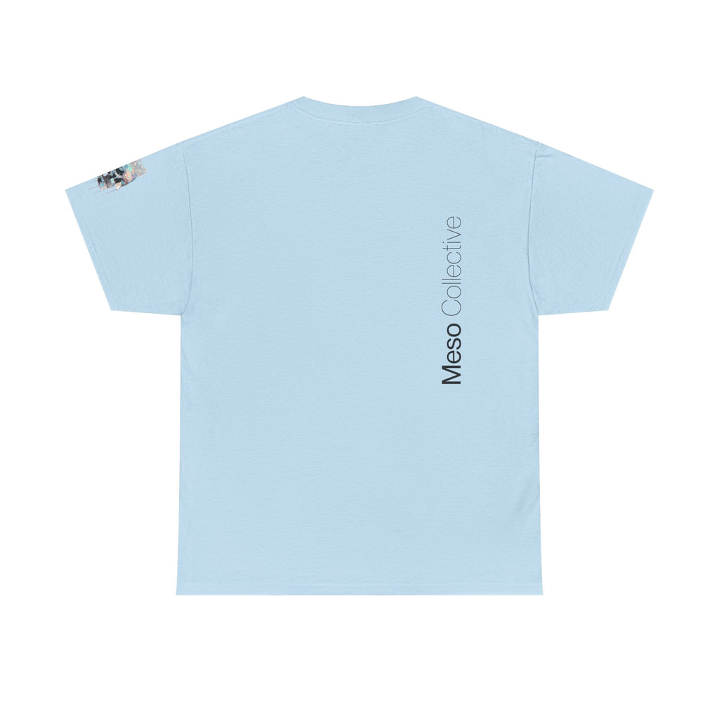 T-Shirt — Minimal 'Meso Collective' Back Print Tee with Subtle Sleeve Graphic