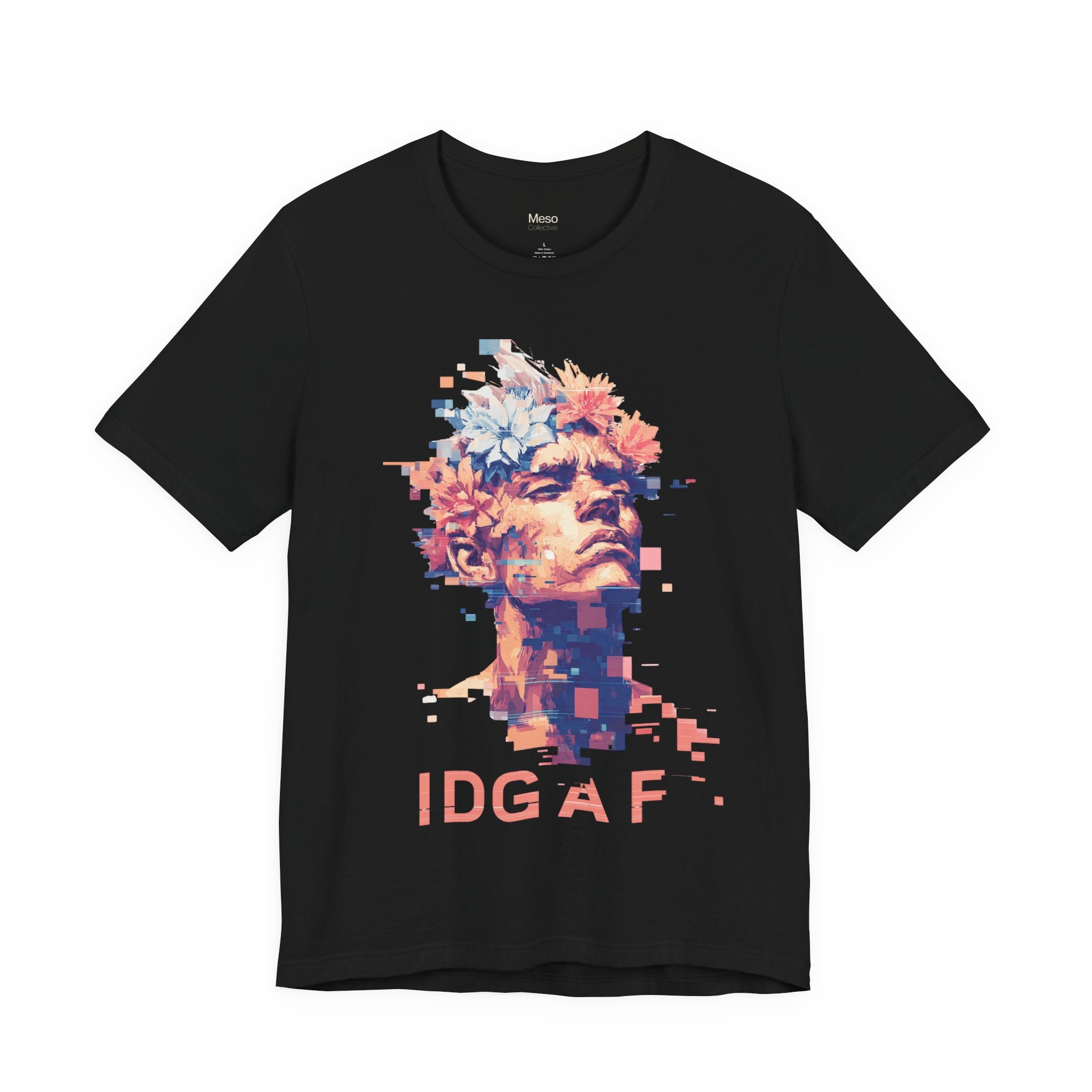 IDGAF Statue Bust Graphic Tee | Glitched Classical Sculpture T-Shirt