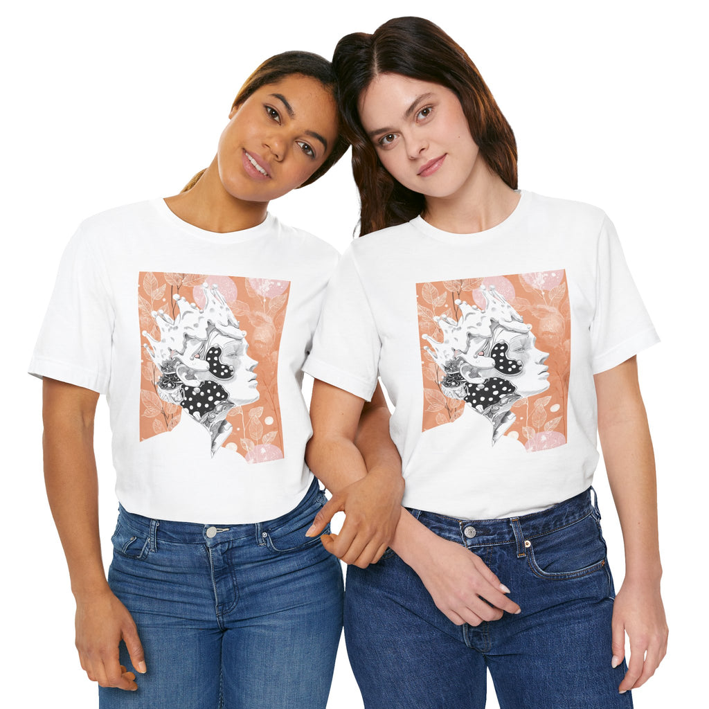 Artistic Coral Portrait Tee — Abstract Floral Woman Graphic T-Shirt