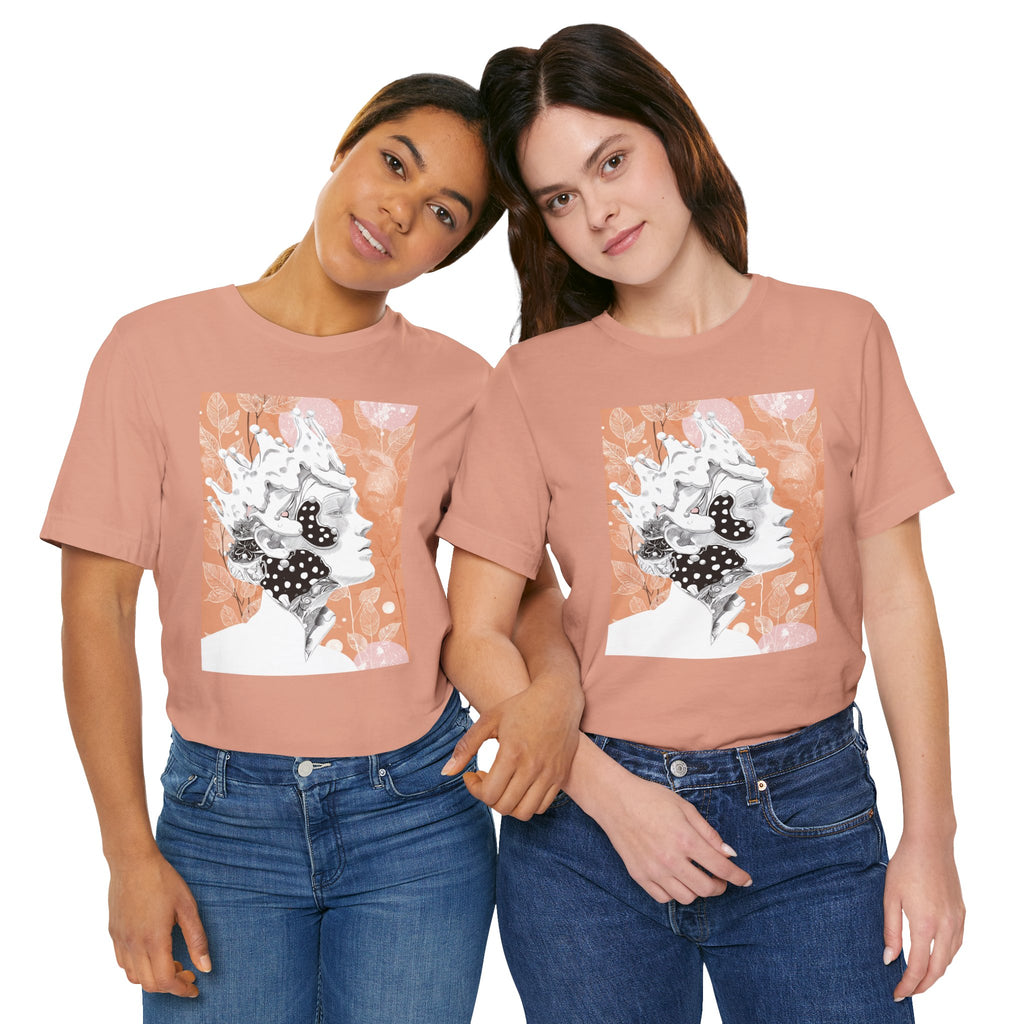 Artistic Coral Portrait Tee — Abstract Floral Woman Graphic T-Shirt