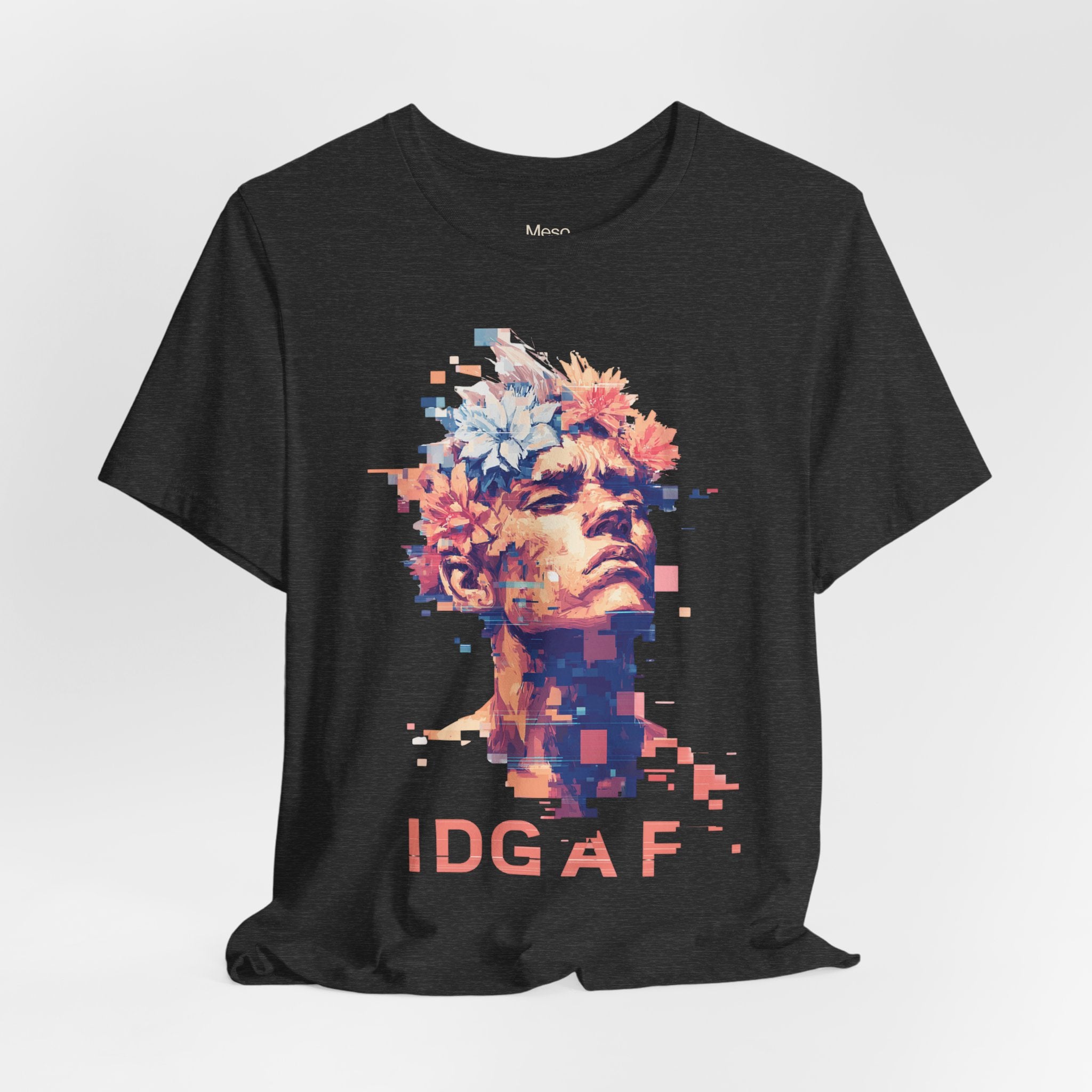 IDGAF Statue Bust Graphic Tee | Glitched Classical Sculpture T-Shirt
