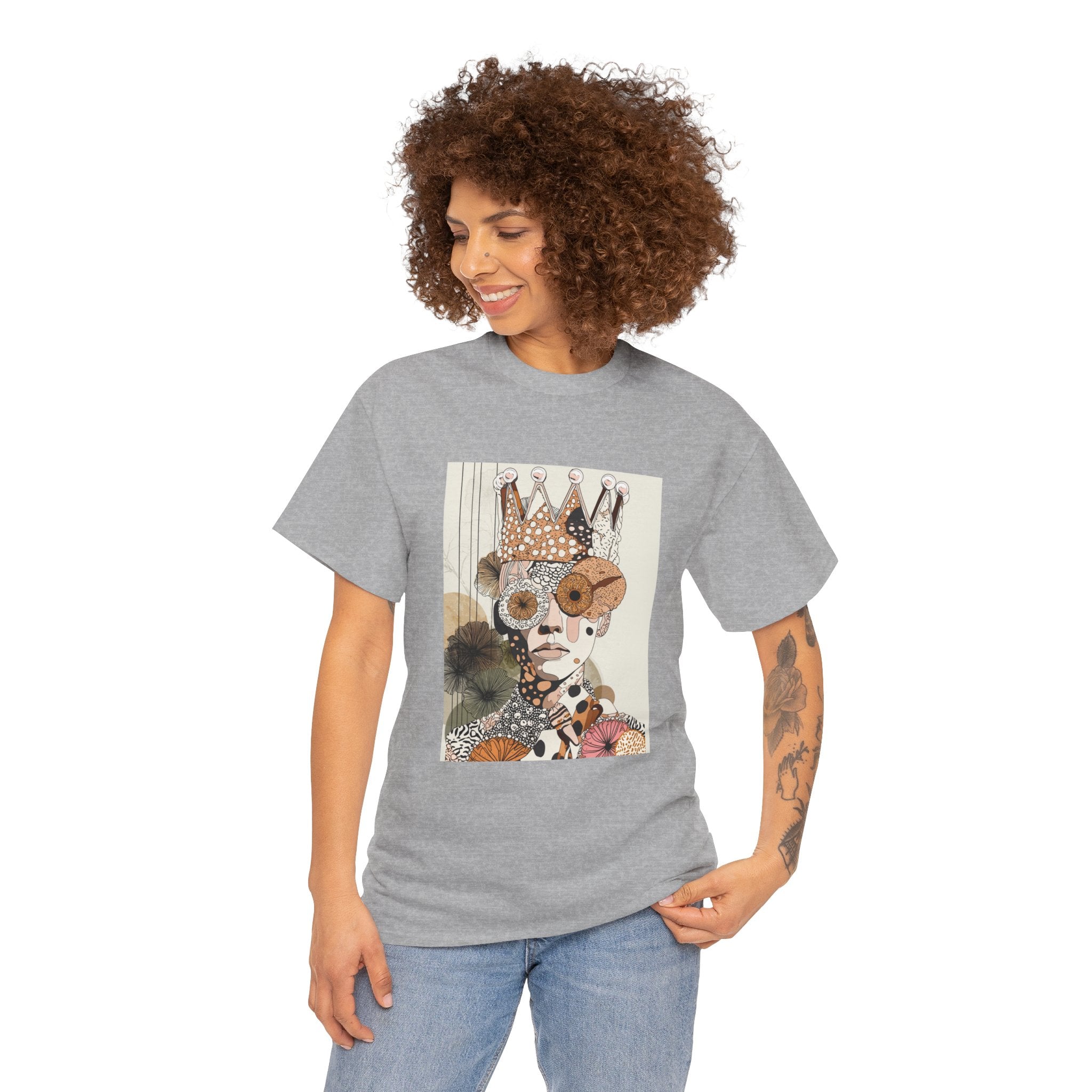 Surreal Crowned Face Art Tee — Abstract Collage Graphic T-Shirt