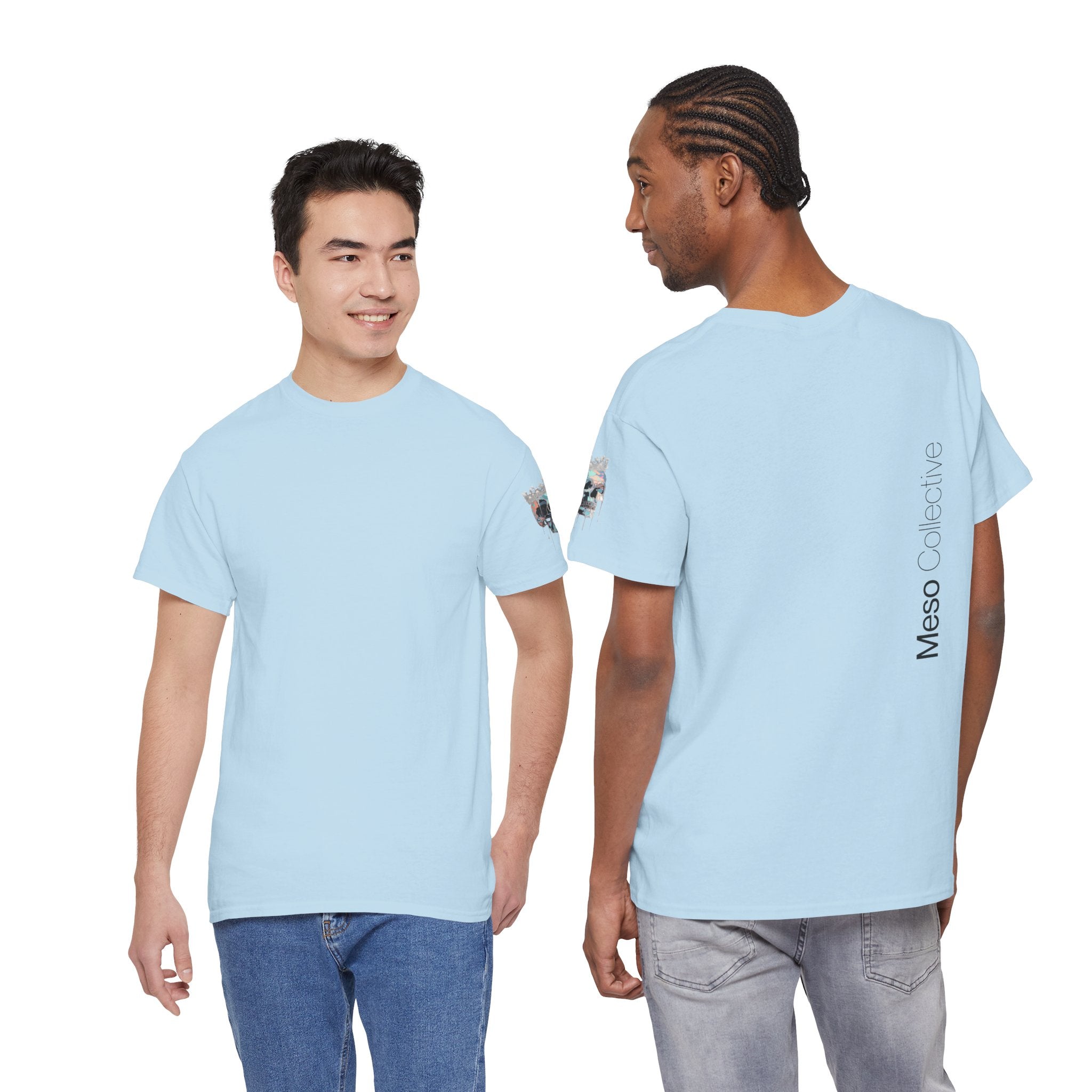 T-Shirt — Minimal 'Meso Collective' Back Print Tee with Subtle Sleeve Graphic