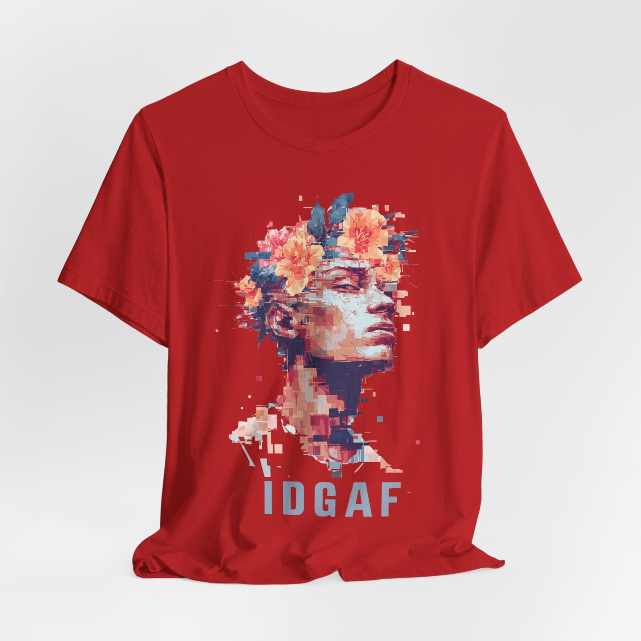 Floral Bust Portrait IDGAF T-Shirt | Artistic Statue Head Tee