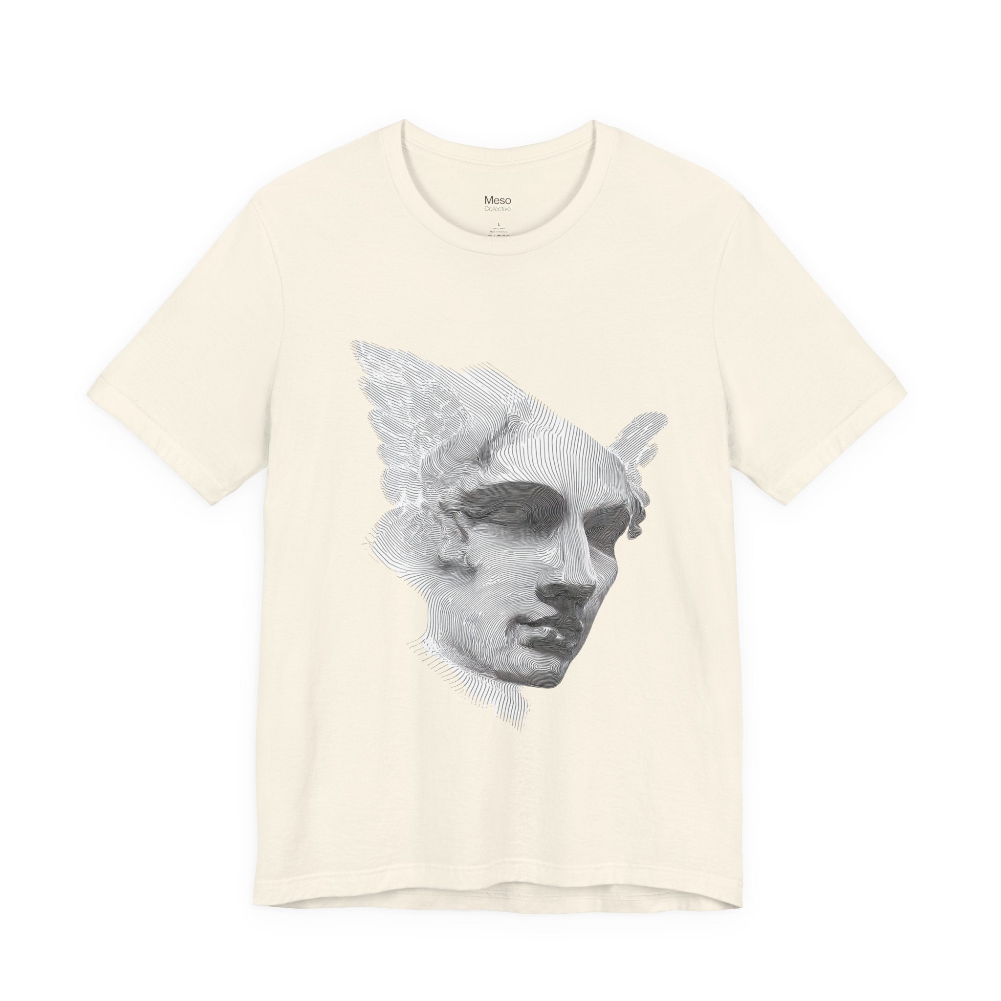 Classical Winged Statue Face Tee | Meso Collective vertical back print