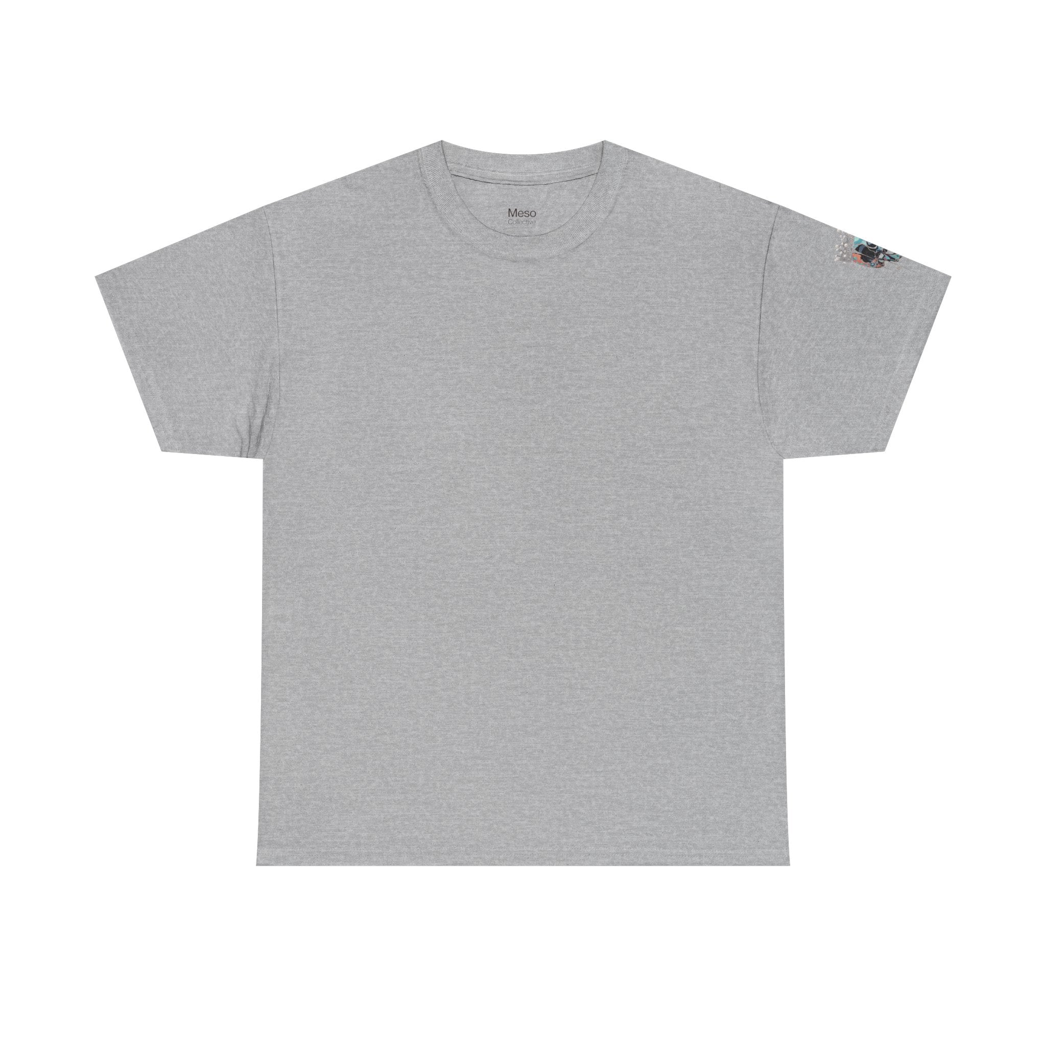 T-Shirt — Minimal 'Meso Collective' Back Print Tee with Subtle Sleeve Graphic