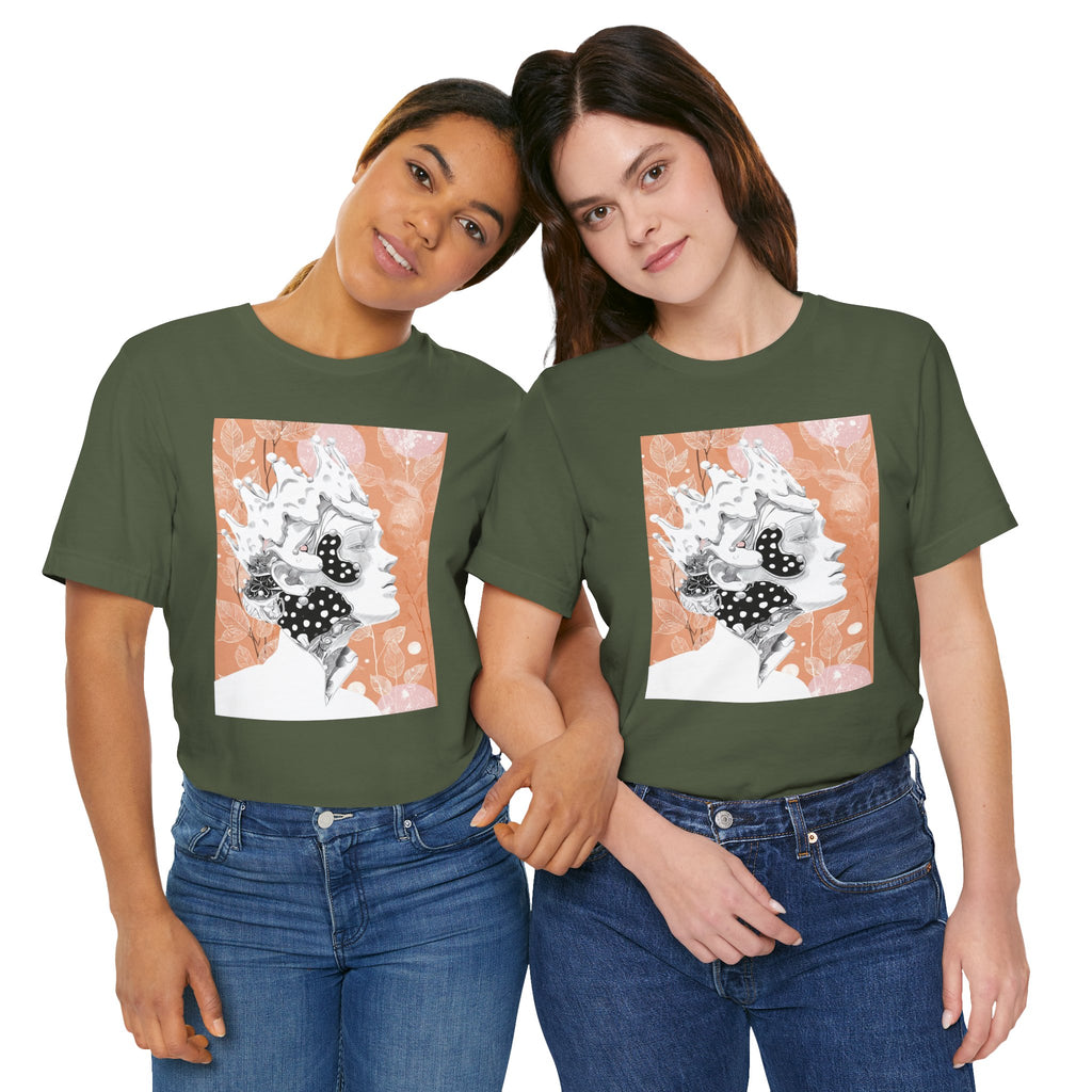 Artistic Coral Portrait Tee — Abstract Floral Woman Graphic T-Shirt