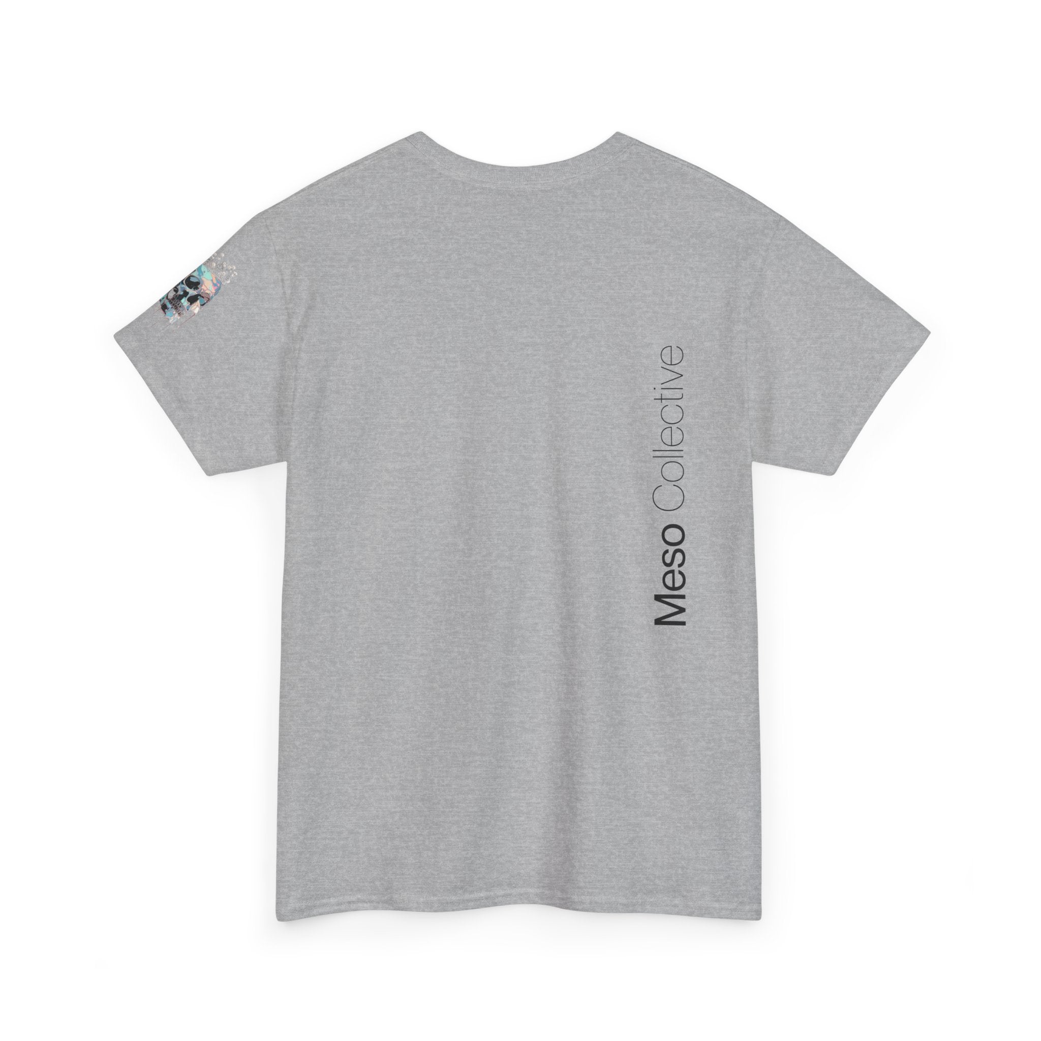 T-Shirt — Minimal 'Meso Collective' Back Print Tee with Subtle Sleeve Graphic