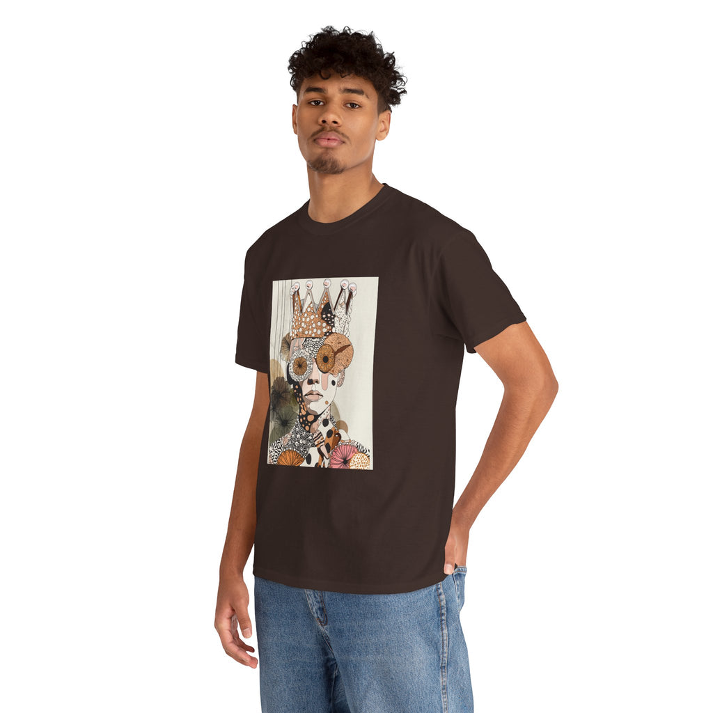 Surreal Crowned Face Art Tee — Abstract Collage Graphic T-Shirt