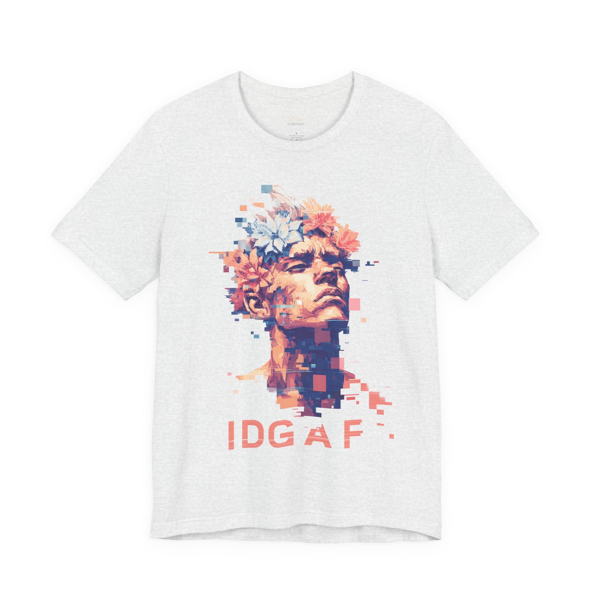 IDGAF Statue Bust Graphic Tee | Glitched Classical Sculpture T-Shirt