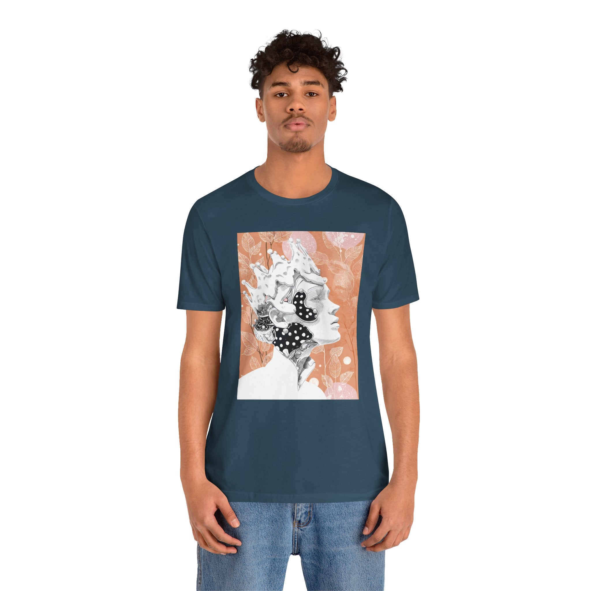 Artistic Coral Portrait Tee — Abstract Floral Woman Graphic T-Shirt