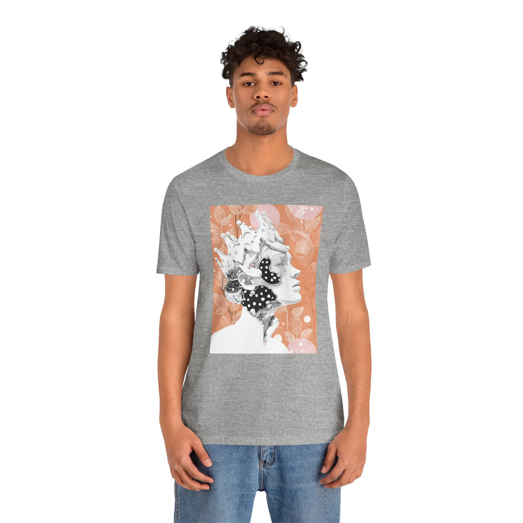 Artistic Coral Portrait Tee — Abstract Floral Woman Graphic T-Shirt