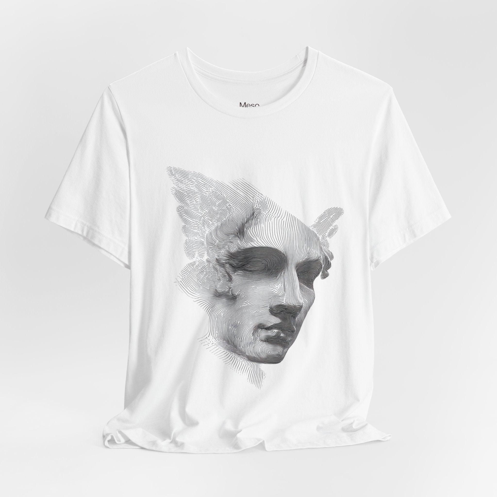 Classical Winged Statue Face Tee | Meso Collective vertical back print