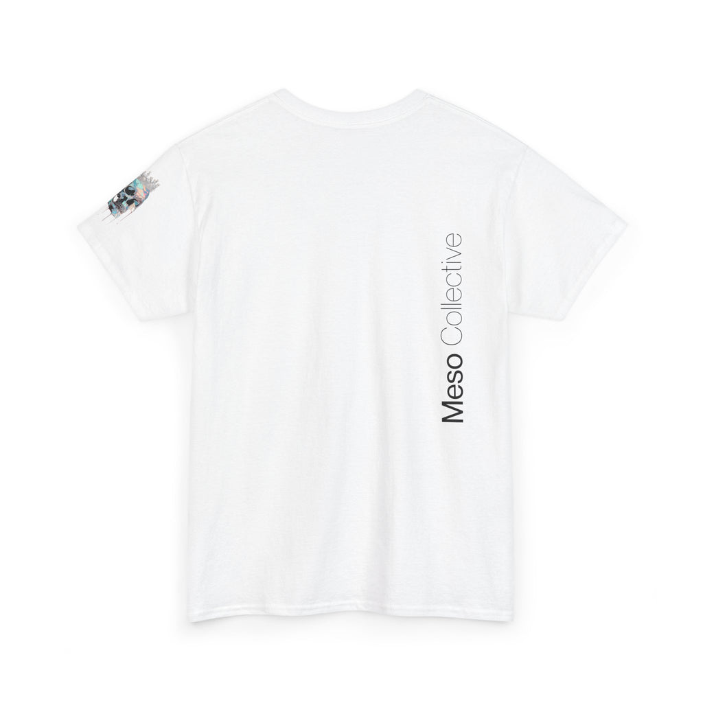 T-Shirt — Minimal 'Meso Collective' Back Print Tee with Subtle Sleeve Graphic