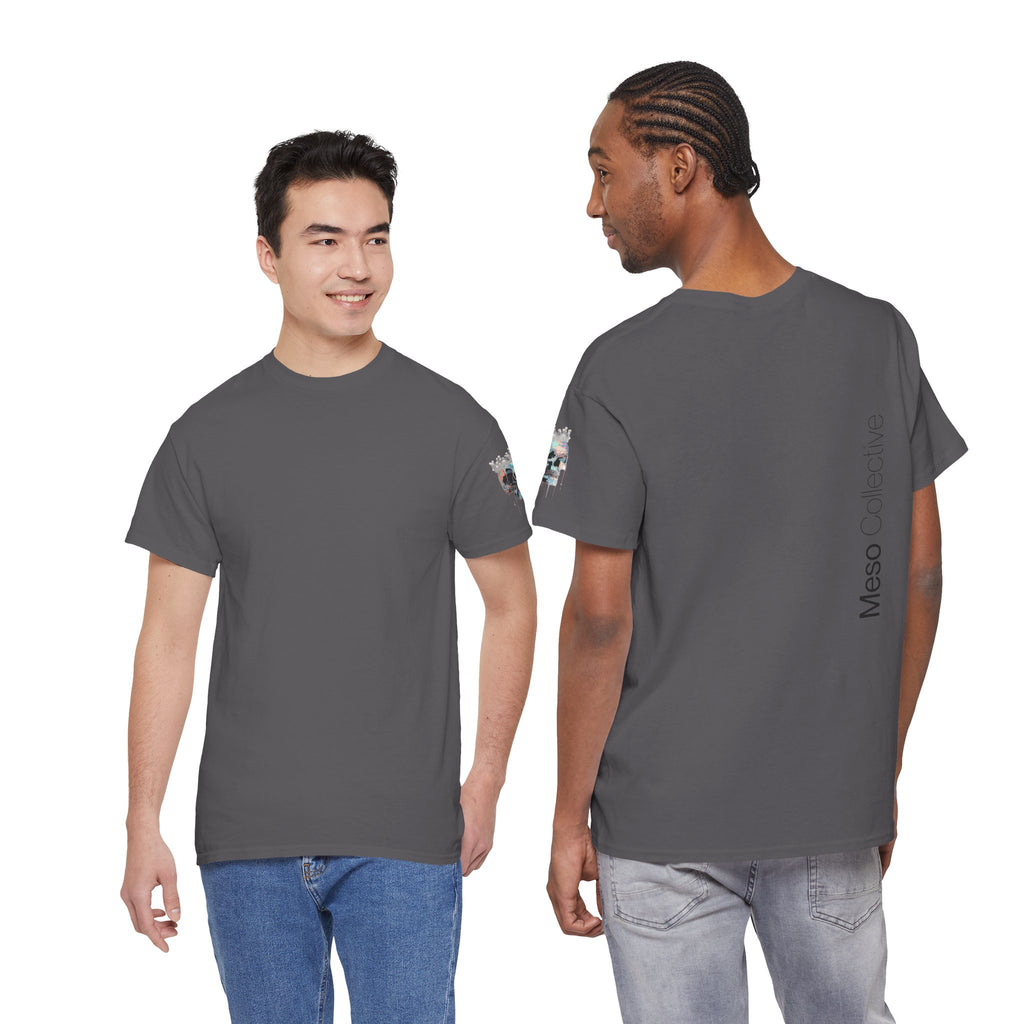 T-Shirt — Minimal 'Meso Collective' Back Print Tee with Subtle Sleeve Graphic