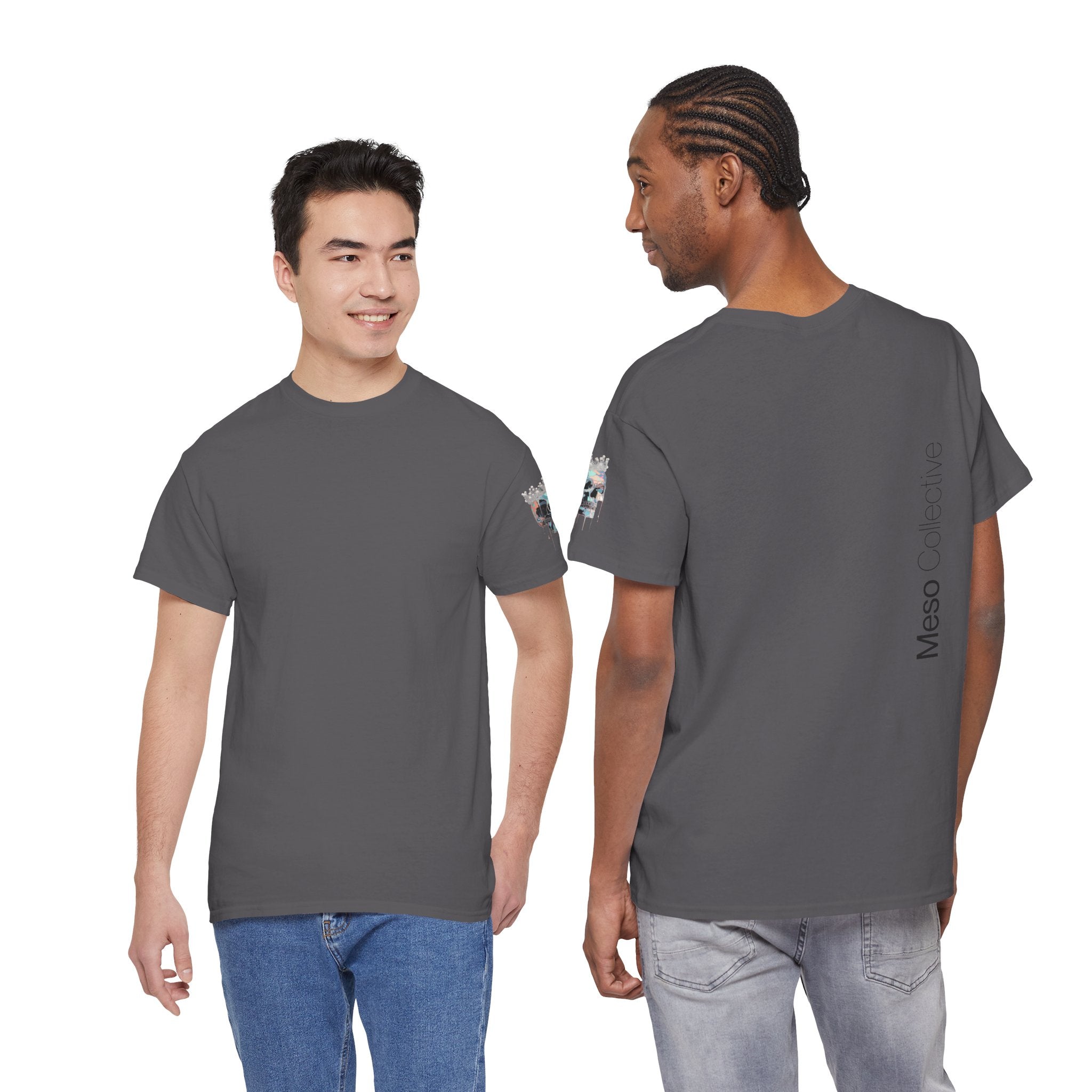 T-Shirt — Minimal 'Meso Collective' Back Print Tee with Subtle Sleeve Graphic