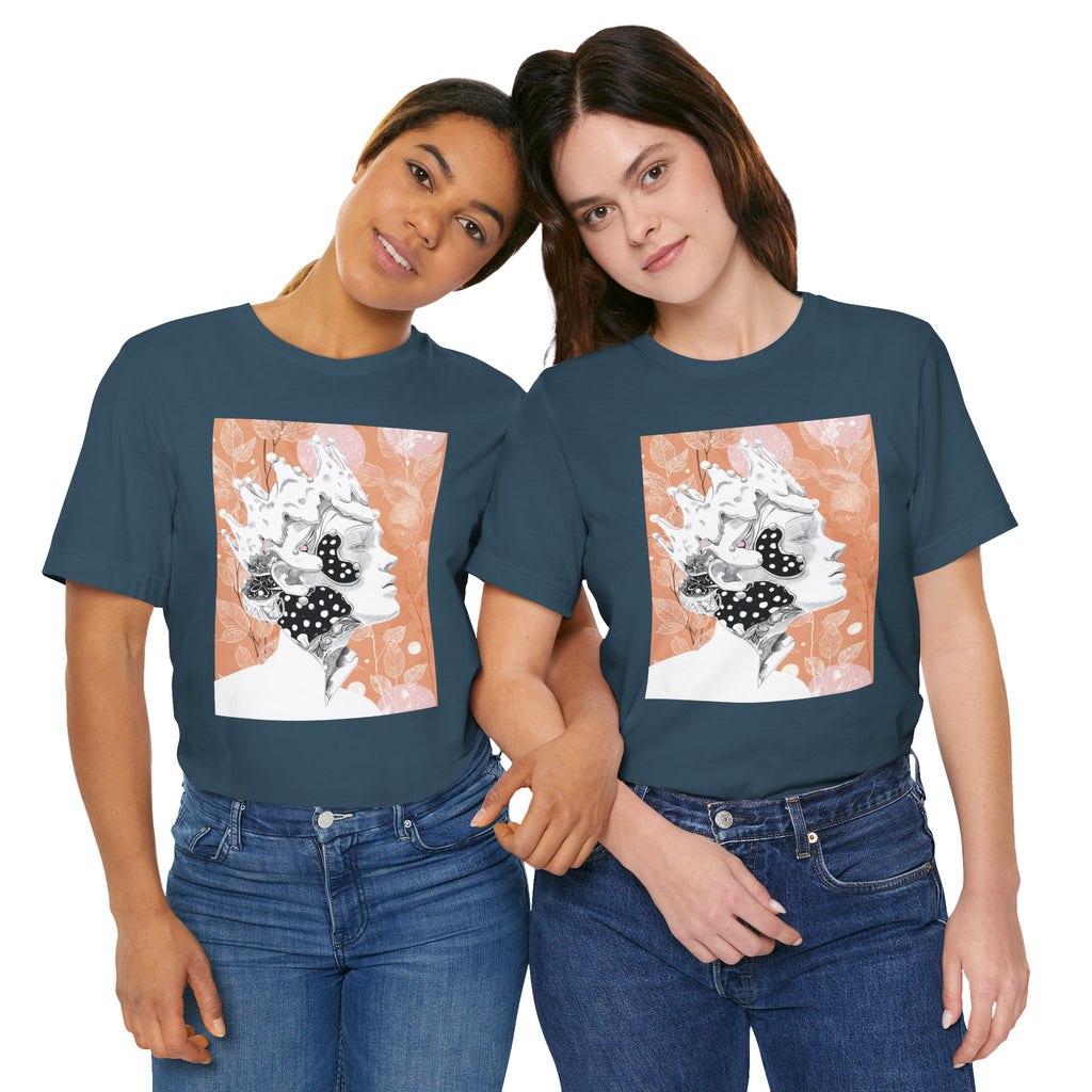 Artistic Coral Portrait Tee — Abstract Floral Woman Graphic T-Shirt
