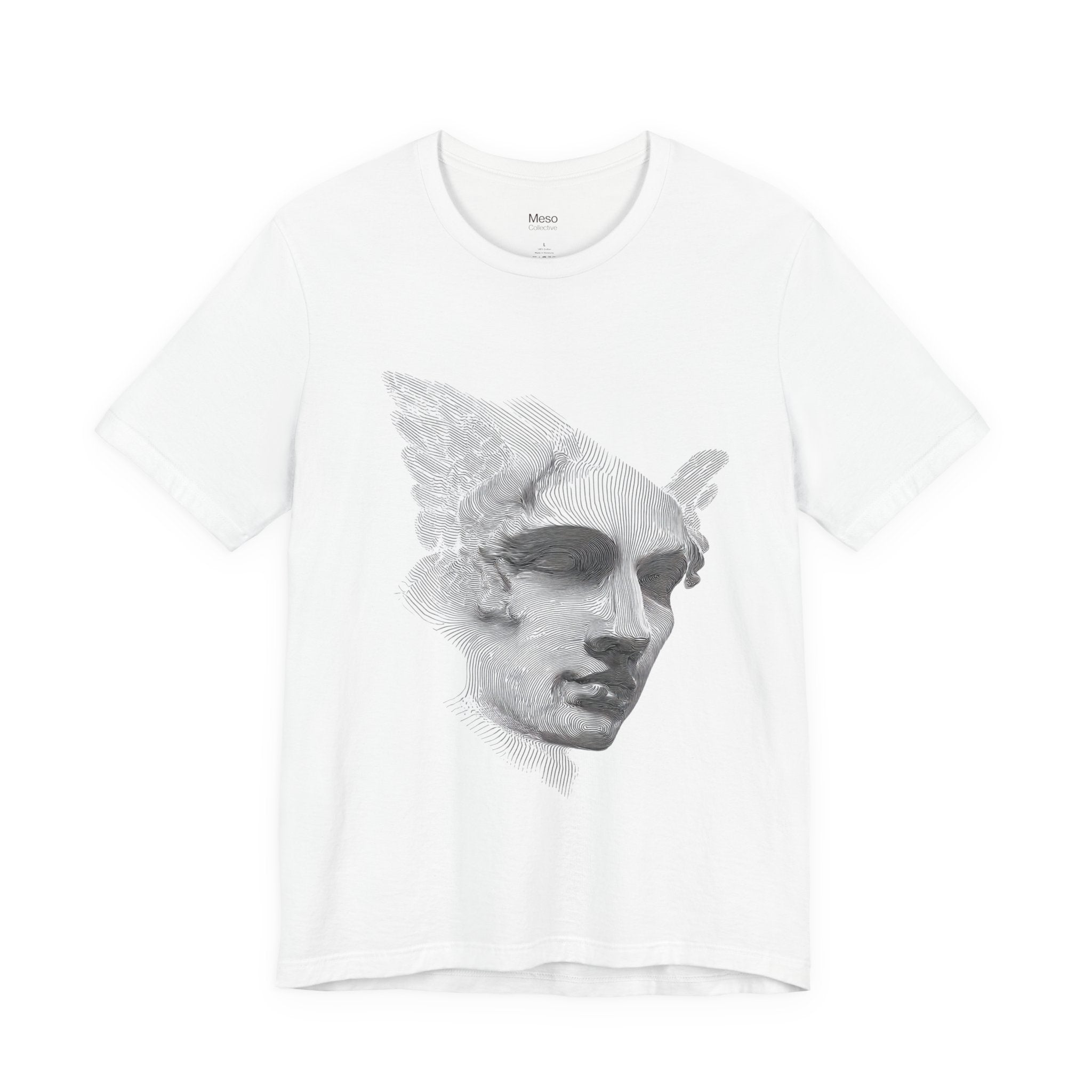 Classical Winged Statue Face Tee | Meso Collective vertical back print