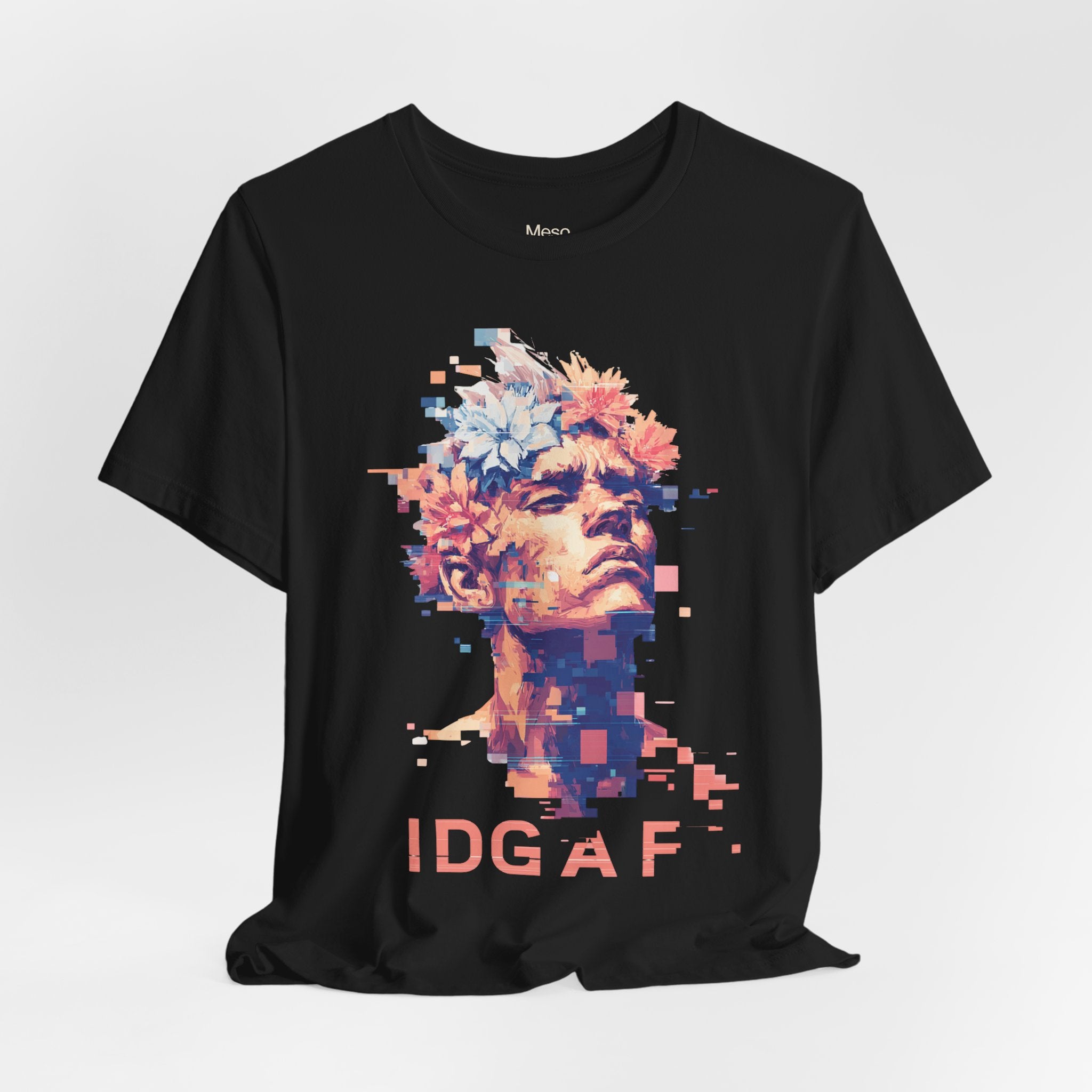 IDGAF Statue Bust Graphic Tee | Glitched Classical Sculpture T-Shirt