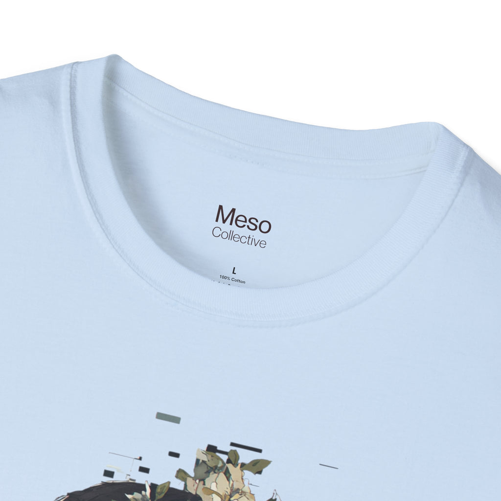 Floral Profile Portrait T-Shirt | Glitch Art STFU Text