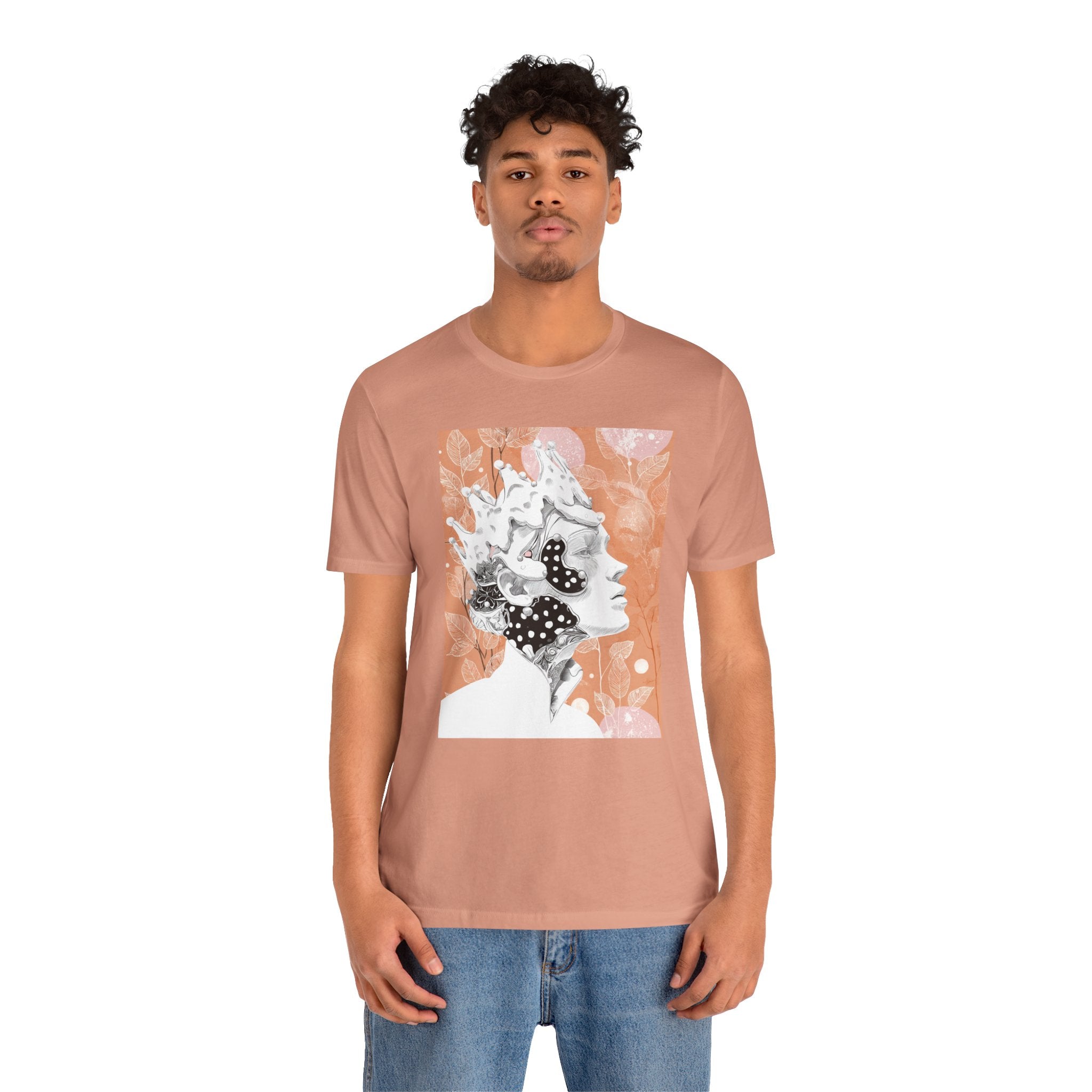 Artistic Coral Portrait Tee — Abstract Floral Woman Graphic T-Shirt