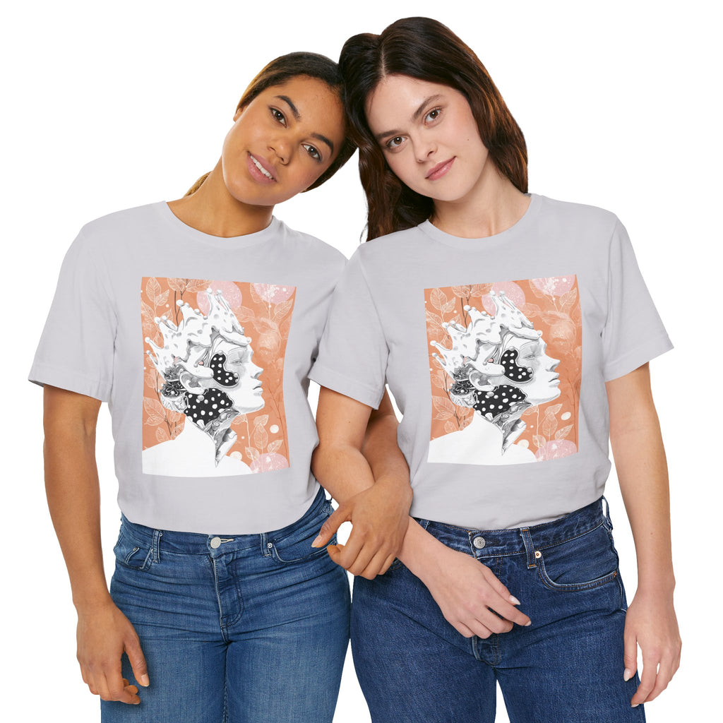 Artistic Coral Portrait Tee — Abstract Floral Woman Graphic T-Shirt