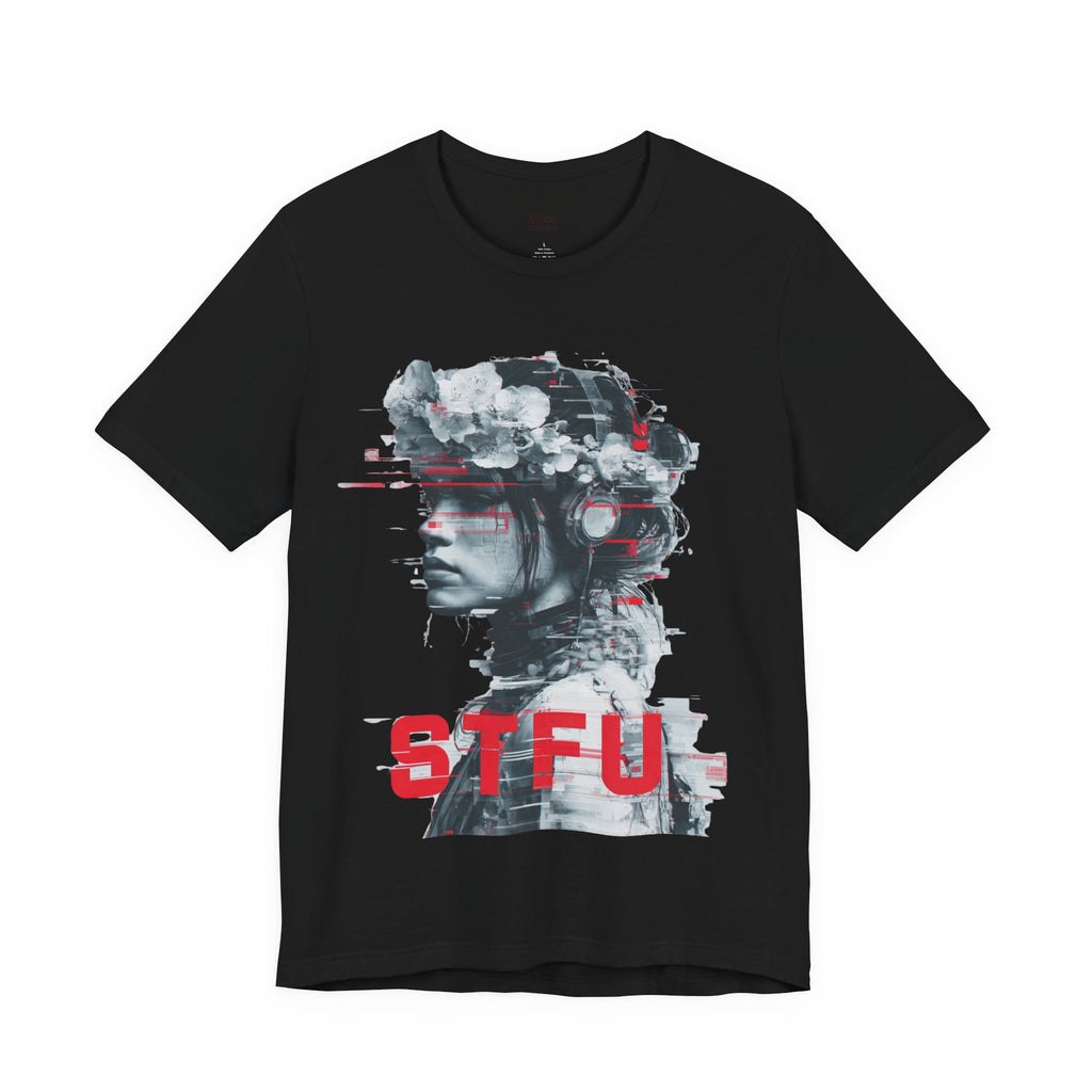 STFU Glitch Portrait Tee | Vaporwave Cyberpunk Graphic T-Shirt