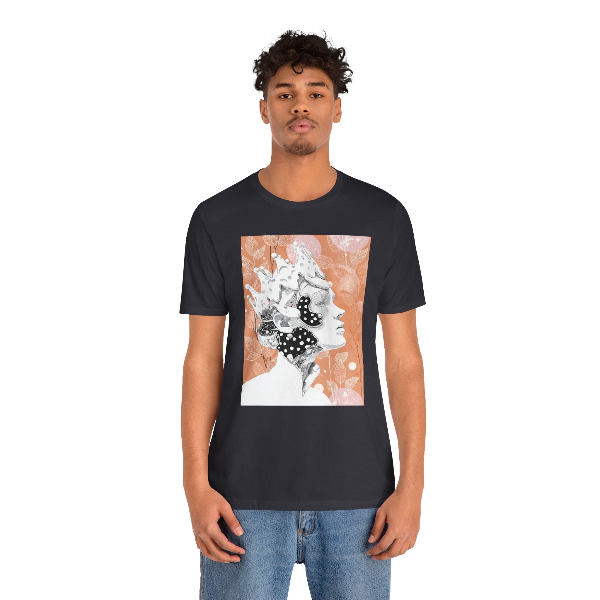 Artistic Coral Portrait Tee — Abstract Floral Woman Graphic T-Shirt