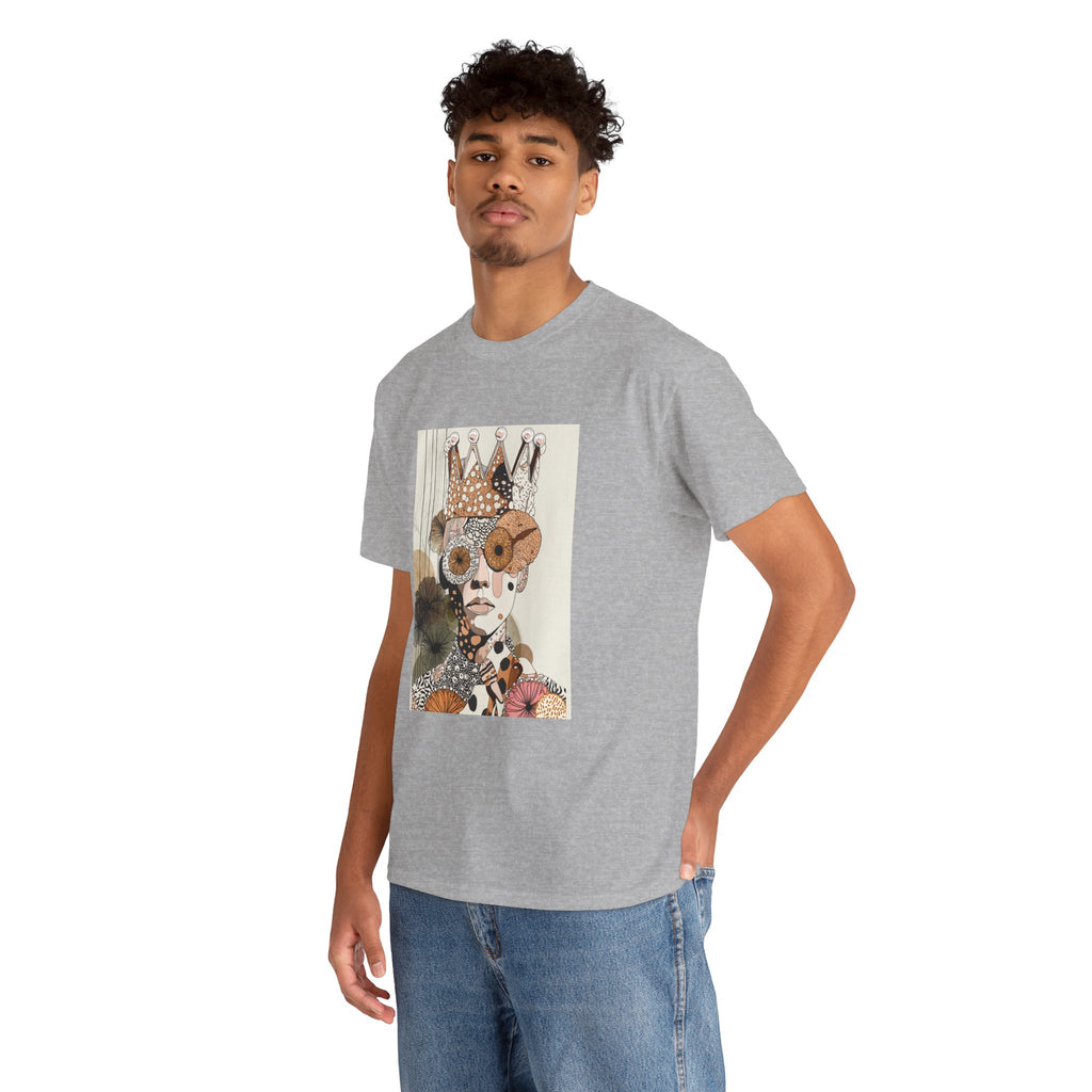 Surreal Crowned Face Art Tee — Abstract Collage Graphic T-Shirt