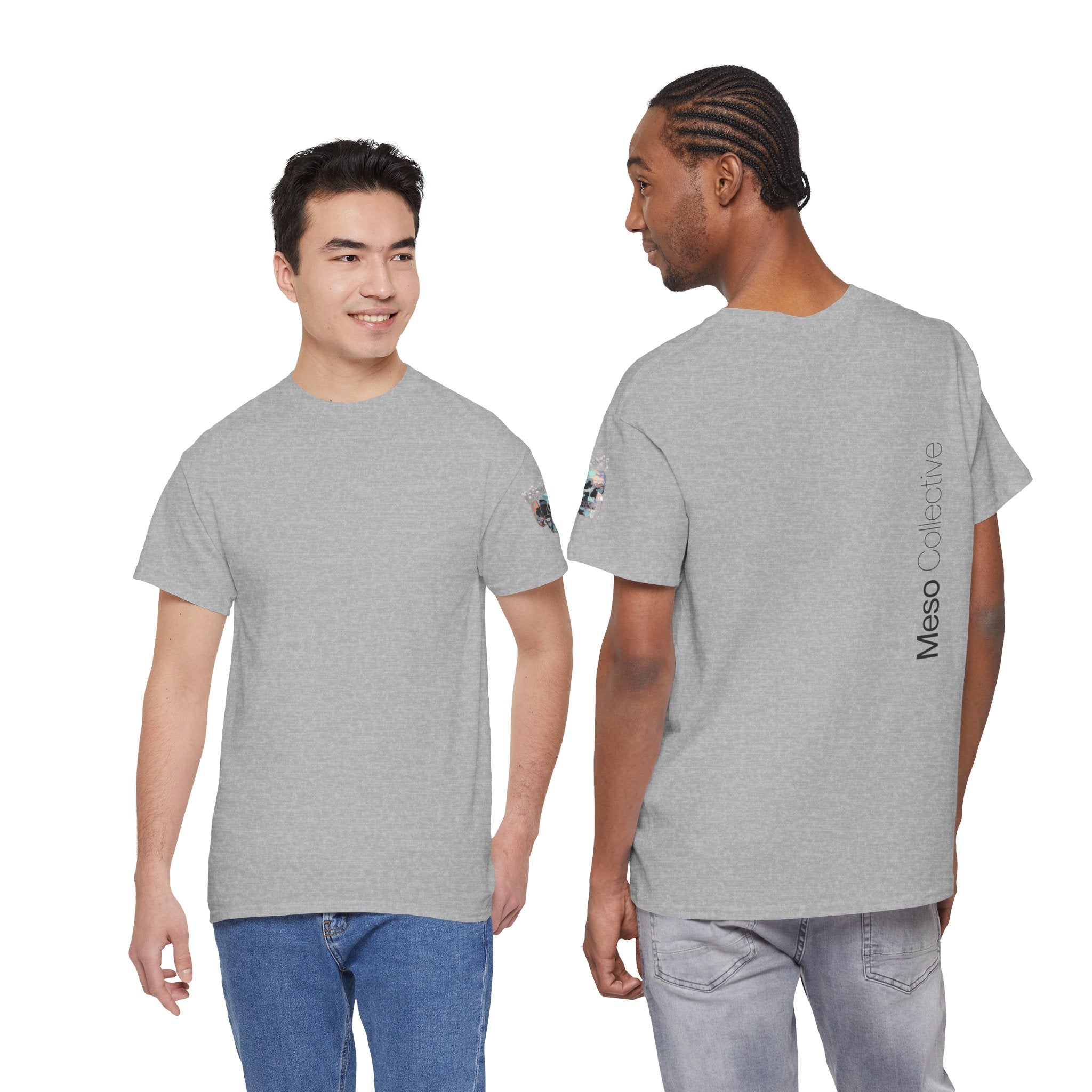 T-Shirt — Minimal 'Meso Collective' Back Print Tee with Subtle Sleeve Graphic