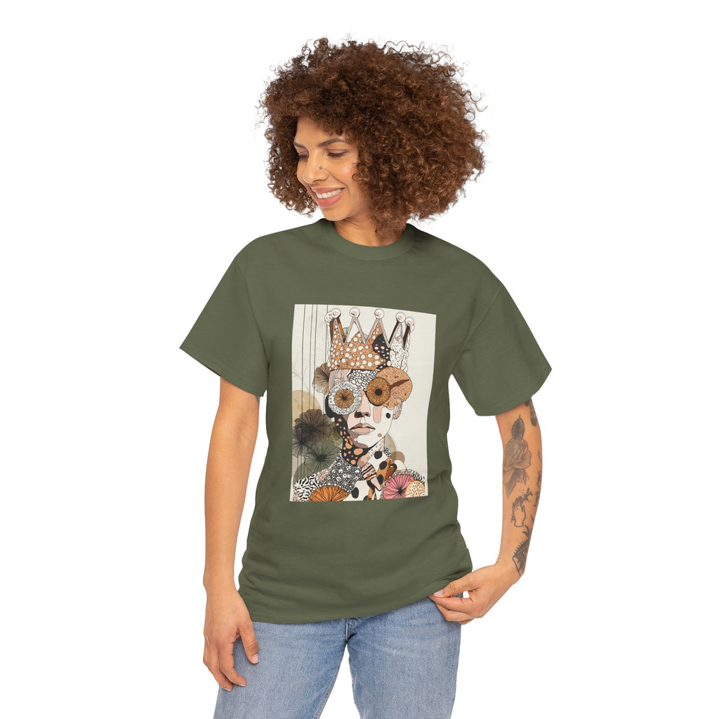 Surreal Crowned Face Art Tee — Abstract Collage Graphic T-Shirt