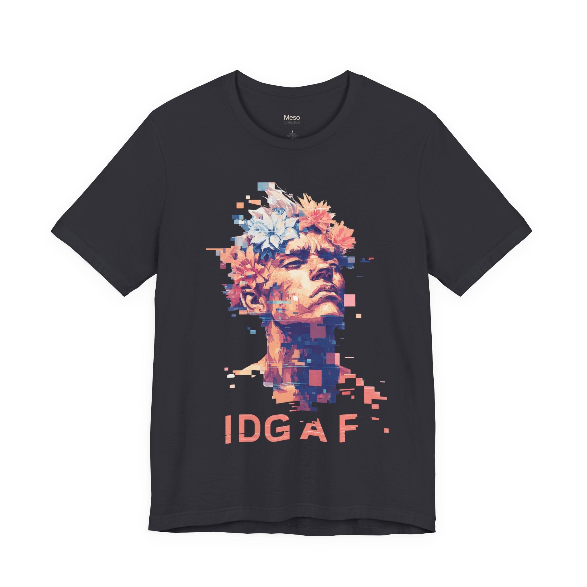IDGAF Statue Bust Graphic Tee | Glitched Classical Sculpture T-Shirt