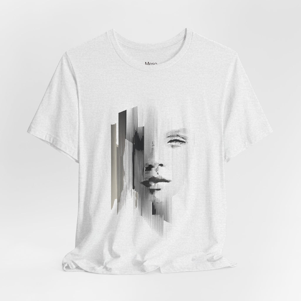 Glitch Face Portrait Tee | Abstract Drip Art, Minimal Monochrome