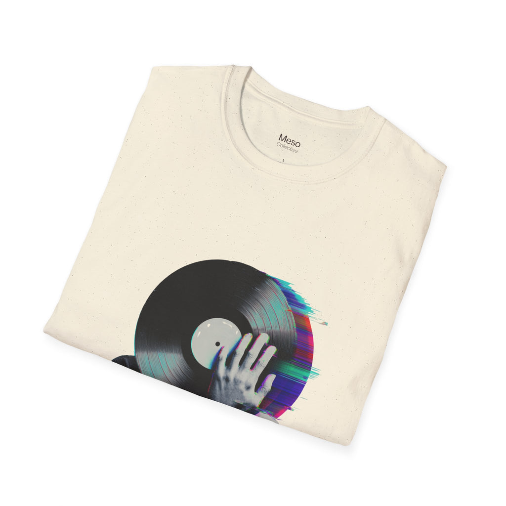 Glitch Vinyl Face T-Shirt | Retro Record Art, Music Lover Tee
