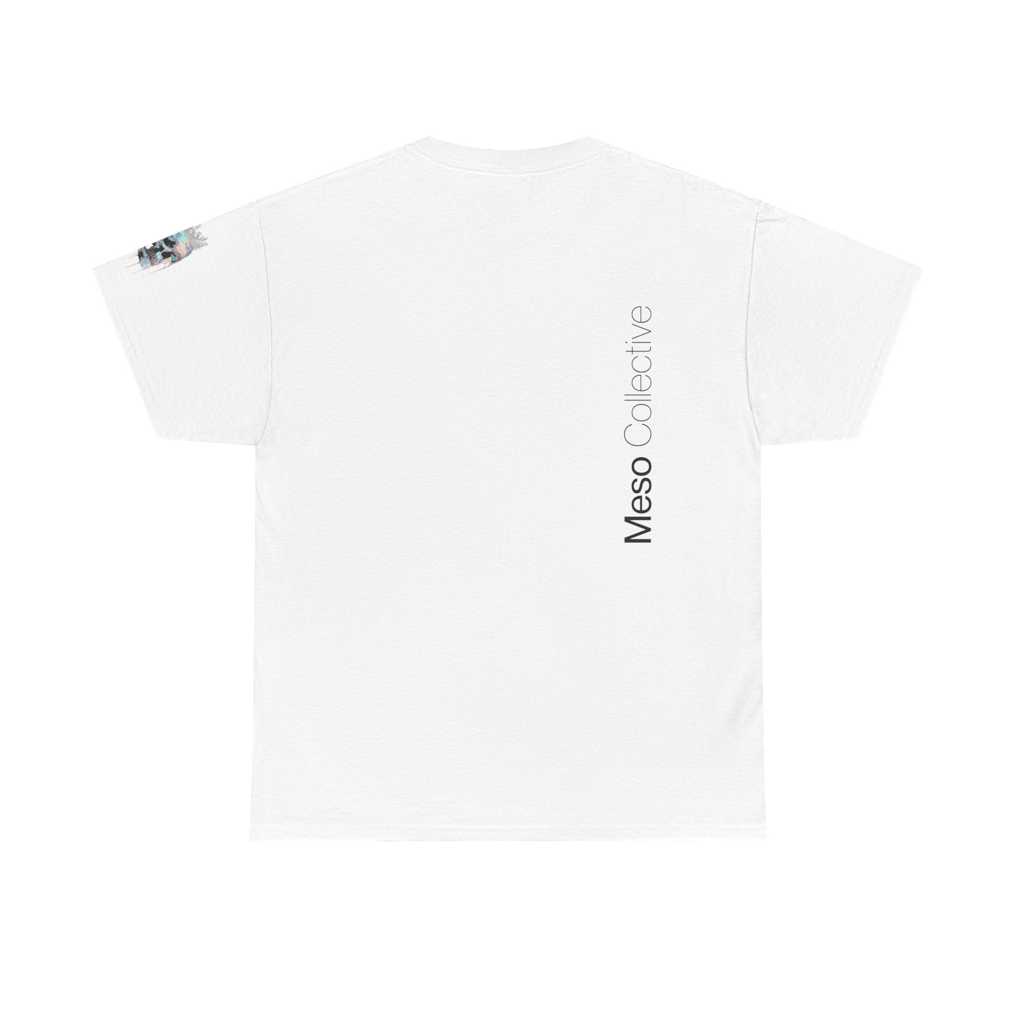 T-Shirt — Minimal 'Meso Collective' Back Print Tee with Subtle Sleeve Graphic