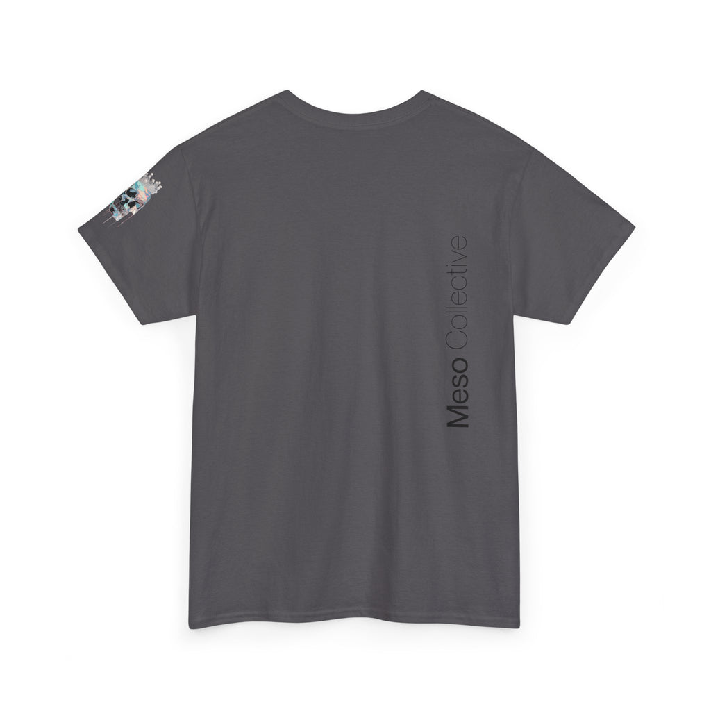T-Shirt — Minimal 'Meso Collective' Back Print Tee with Subtle Sleeve Graphic