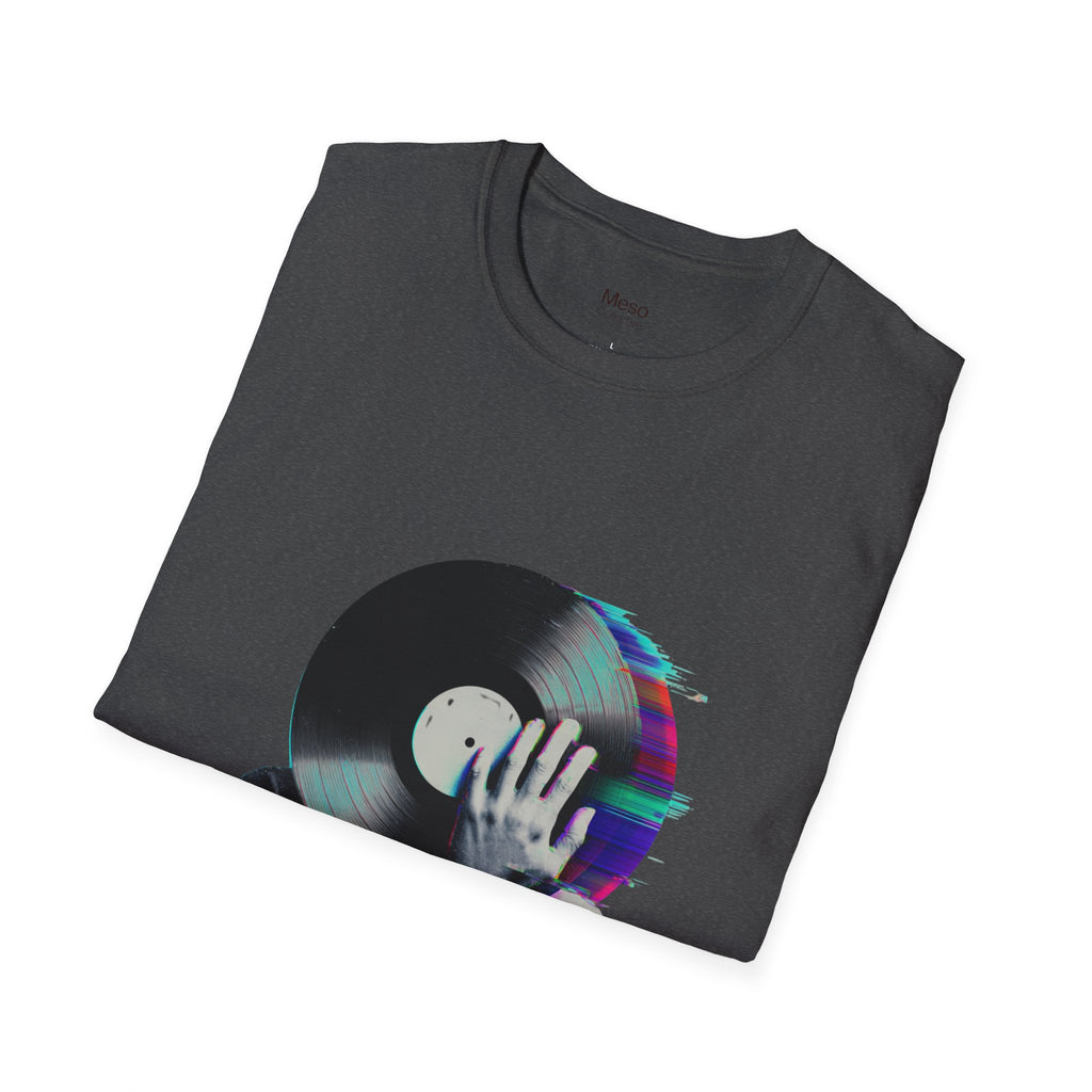 Glitch Vinyl Face T-Shirt | Retro Record Art, Music Lover Tee
