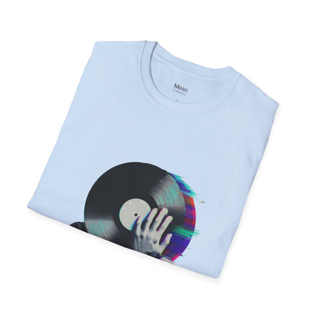 Glitch Vinyl Face T-Shirt | Retro Record Art, Music Lover Tee