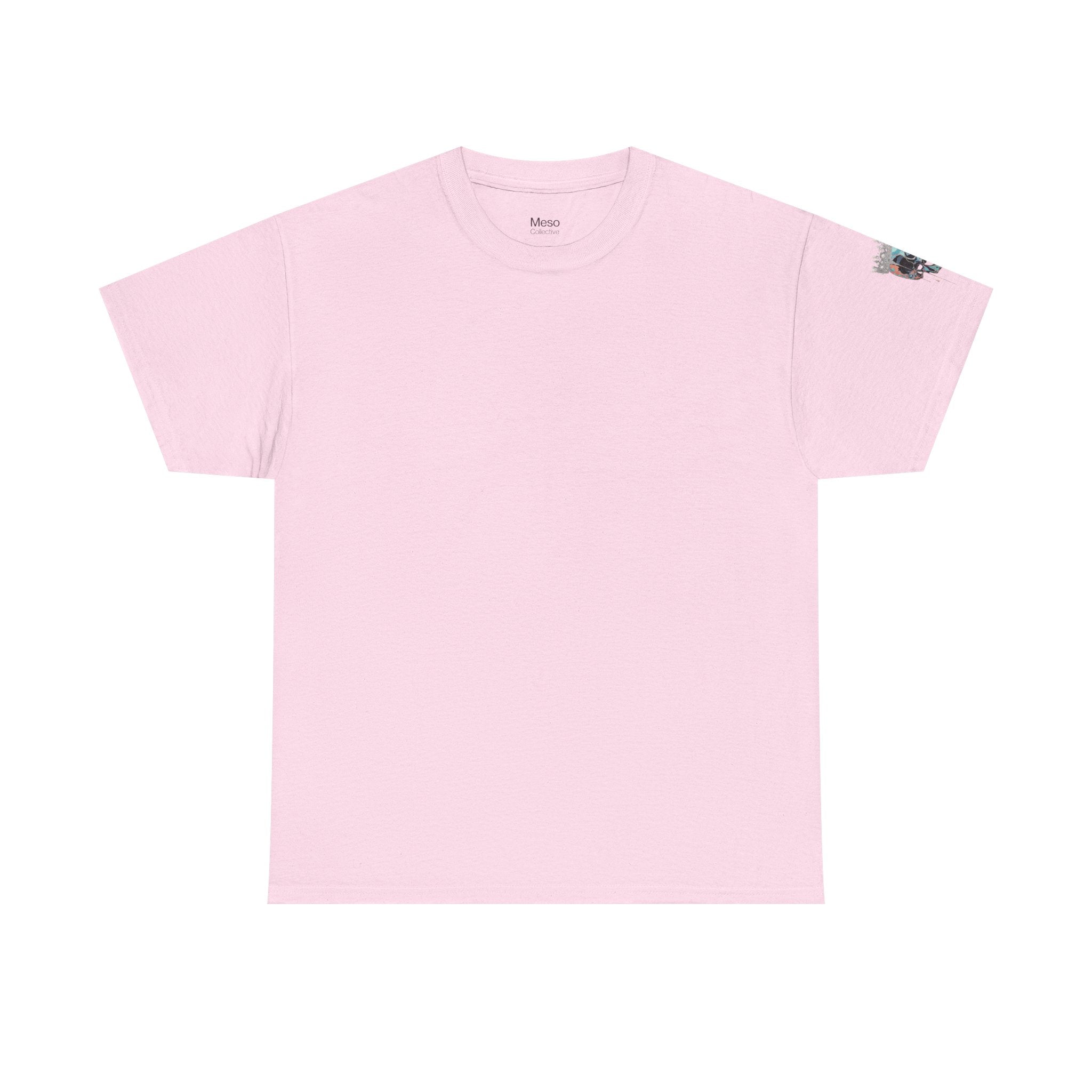 T-Shirt — Minimal 'Meso Collective' Back Print Tee with Subtle Sleeve Graphic