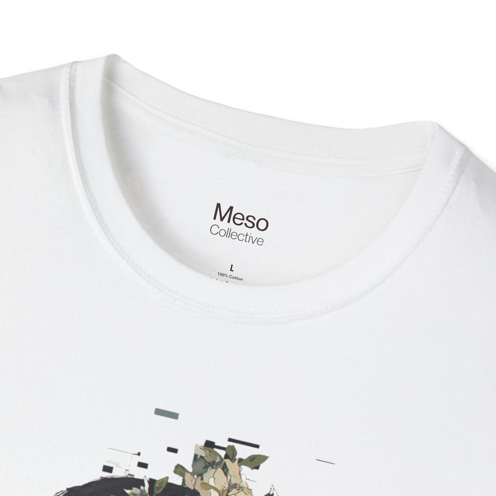 Floral Profile Portrait T-Shirt | Glitch Art STFU Text