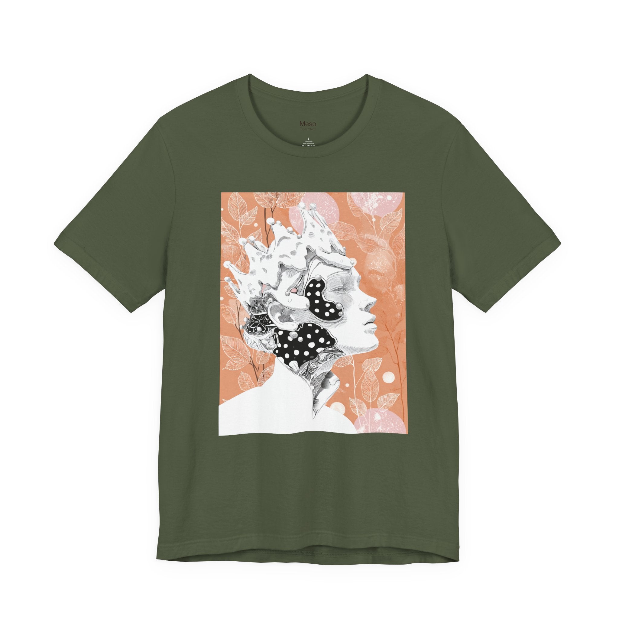 Artistic Coral Portrait Tee — Abstract Floral Woman Graphic T-Shirt