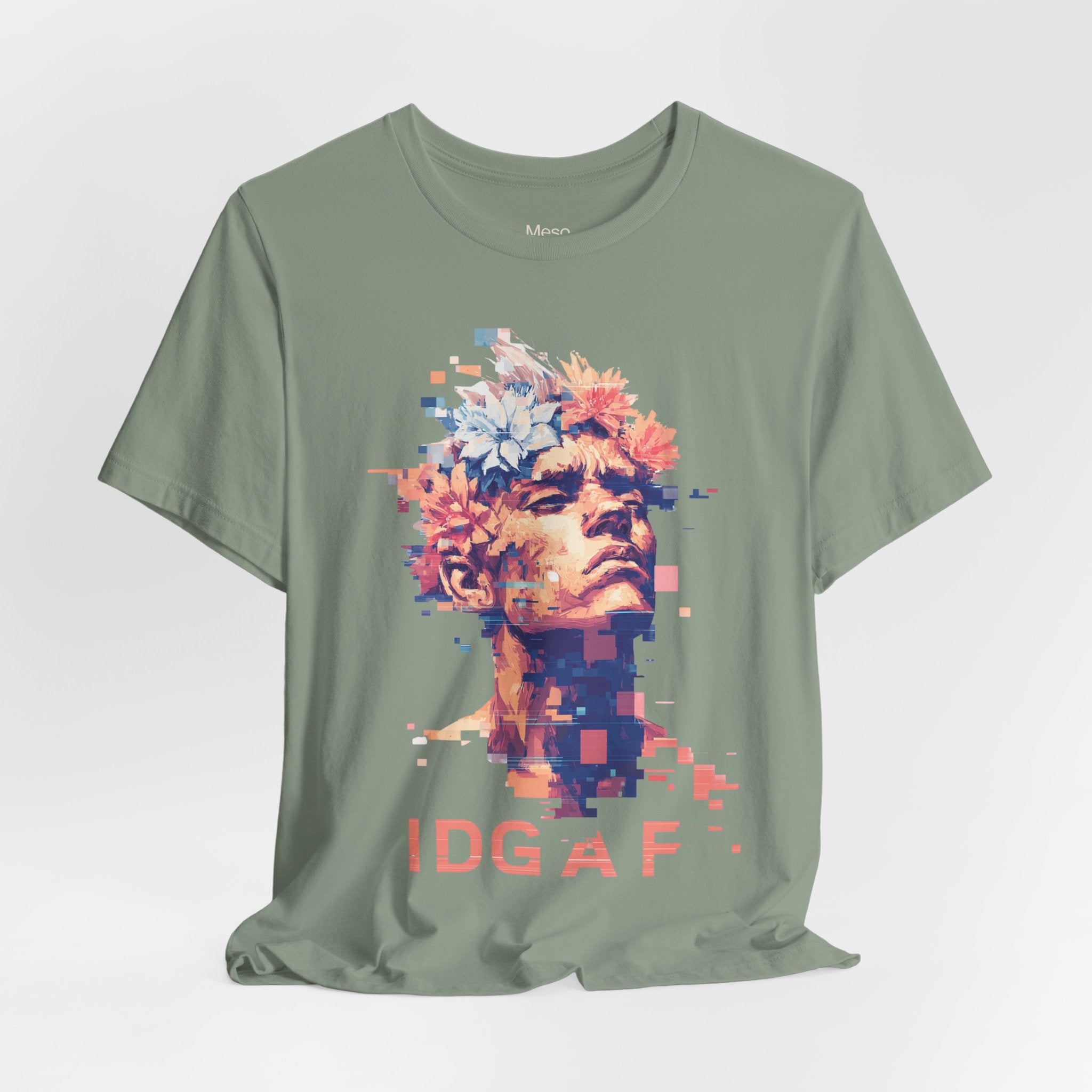 IDGAF Statue Bust Graphic Tee | Glitched Classical Sculpture T-Shirt