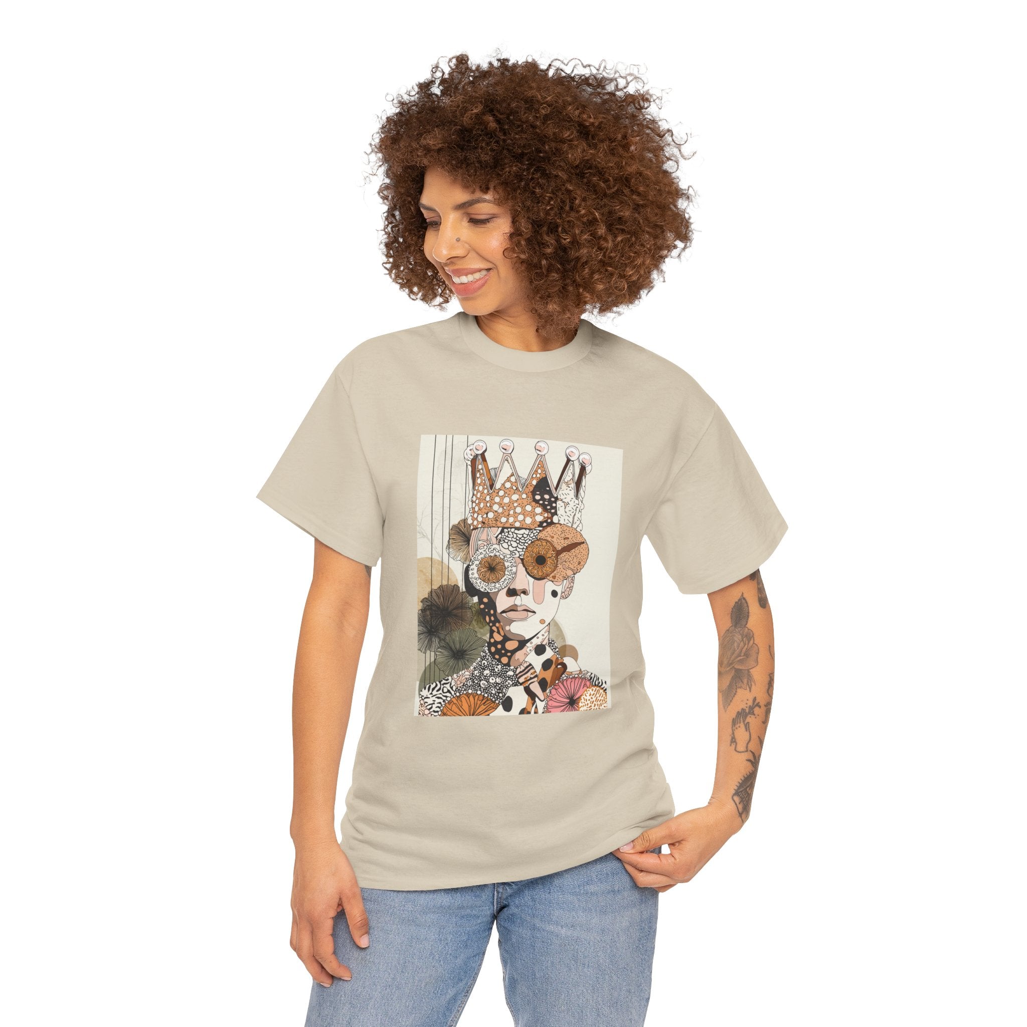 Surreal Crowned Face Art Tee — Abstract Collage Graphic T-Shirt