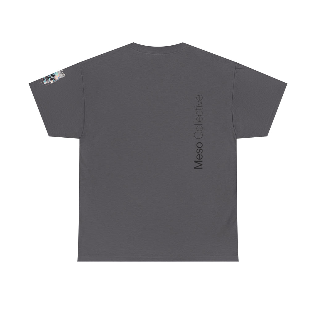 T-Shirt — Minimal 'Meso Collective' Back Print Tee with Subtle Sleeve Graphic
