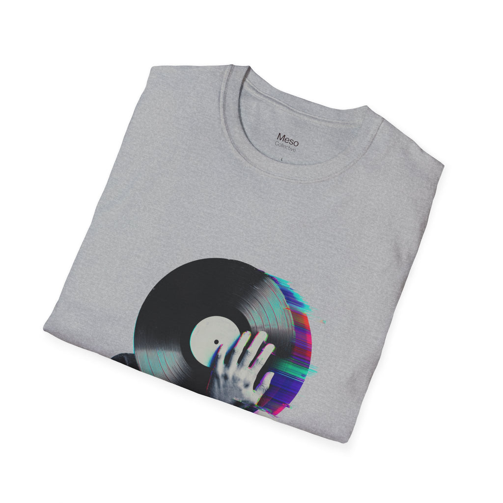 Glitch Vinyl Face T-Shirt | Retro Record Art, Music Lover Tee