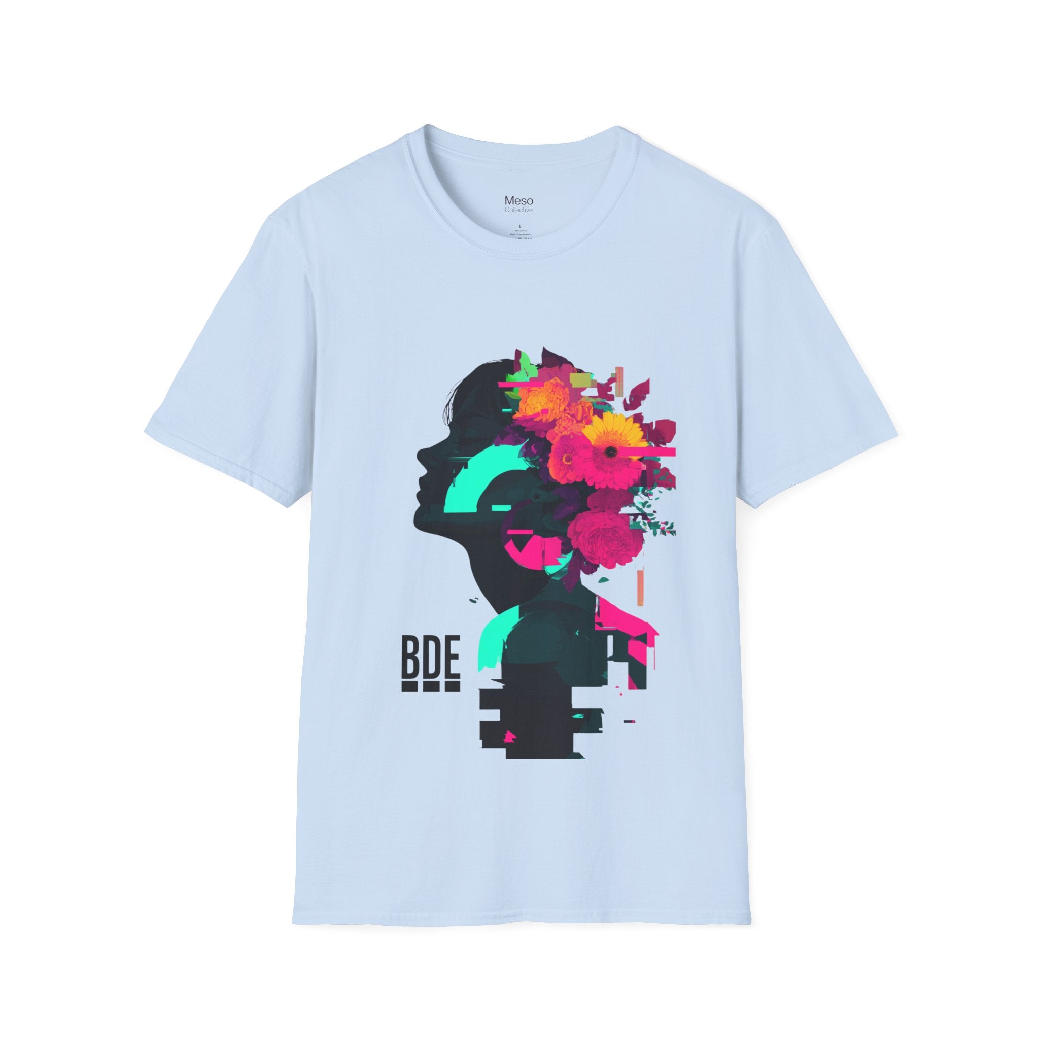 Floral Glitch Silhouette T-Shirt | Neon Flowers Portrait