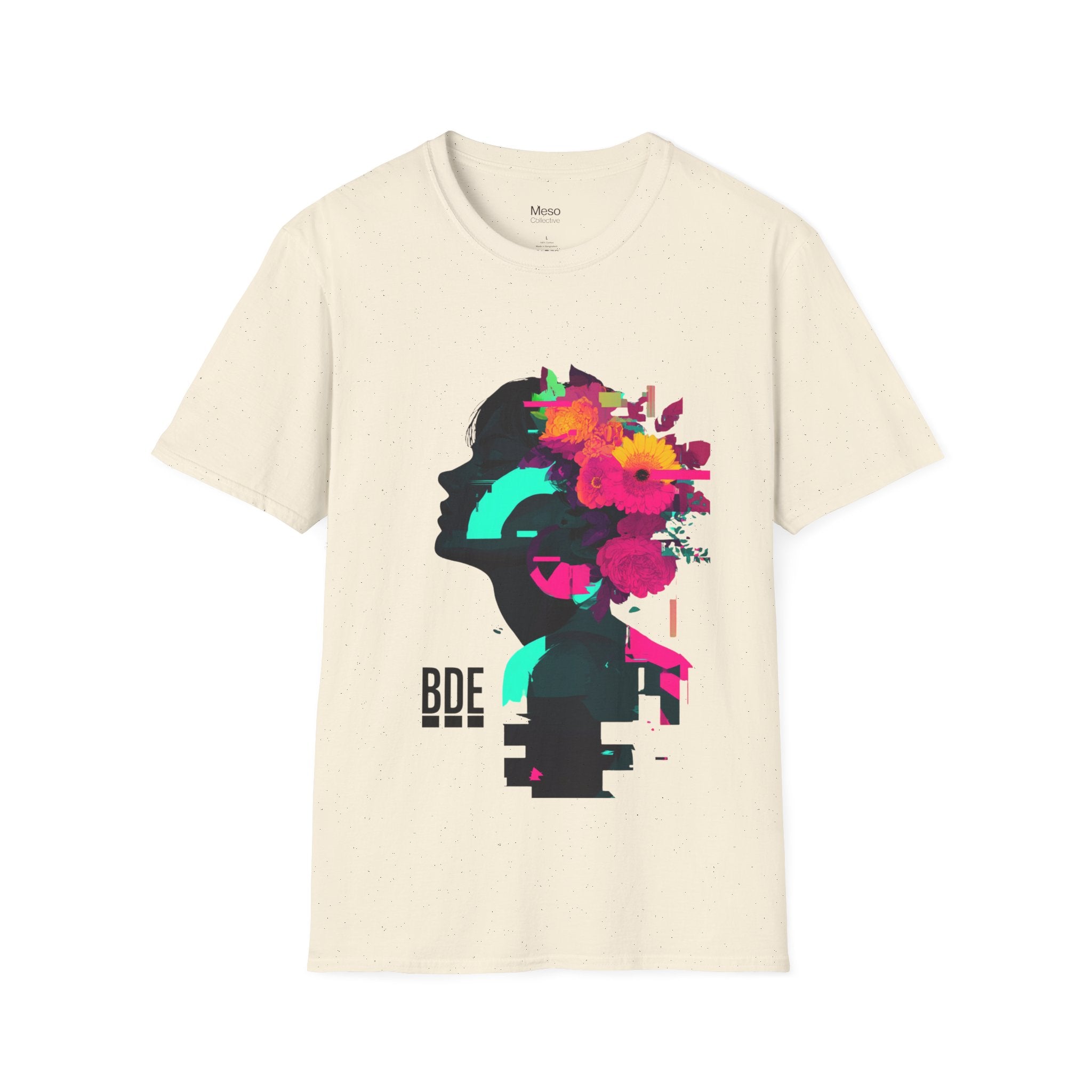 Floral Glitch Silhouette T-Shirt | Neon Flowers Portrait
