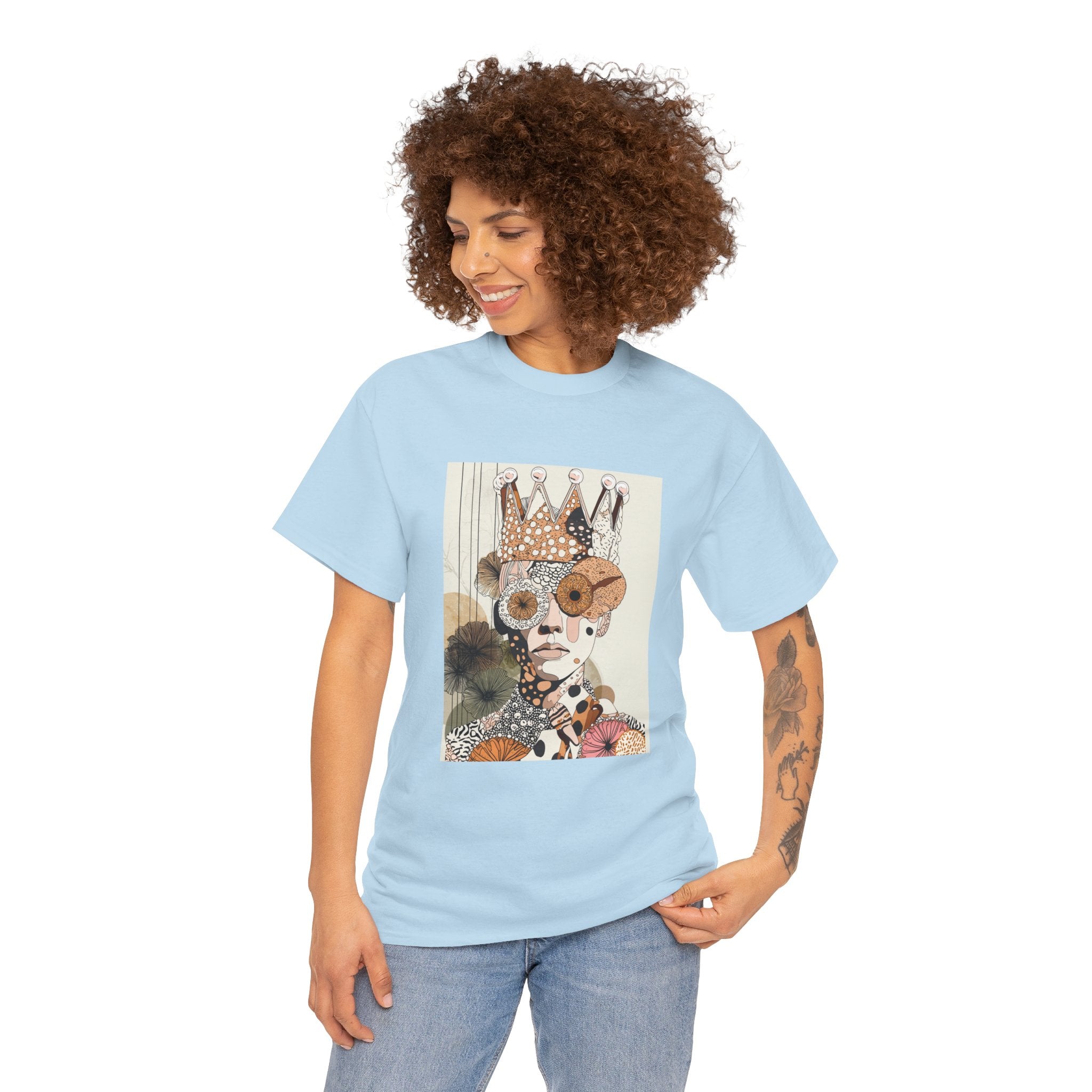 Surreal Crowned Face Art Tee — Abstract Collage Graphic T-Shirt