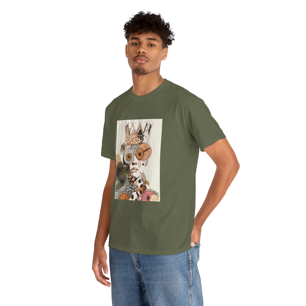 Surreal Crowned Face Art Tee — Abstract Collage Graphic T-Shirt